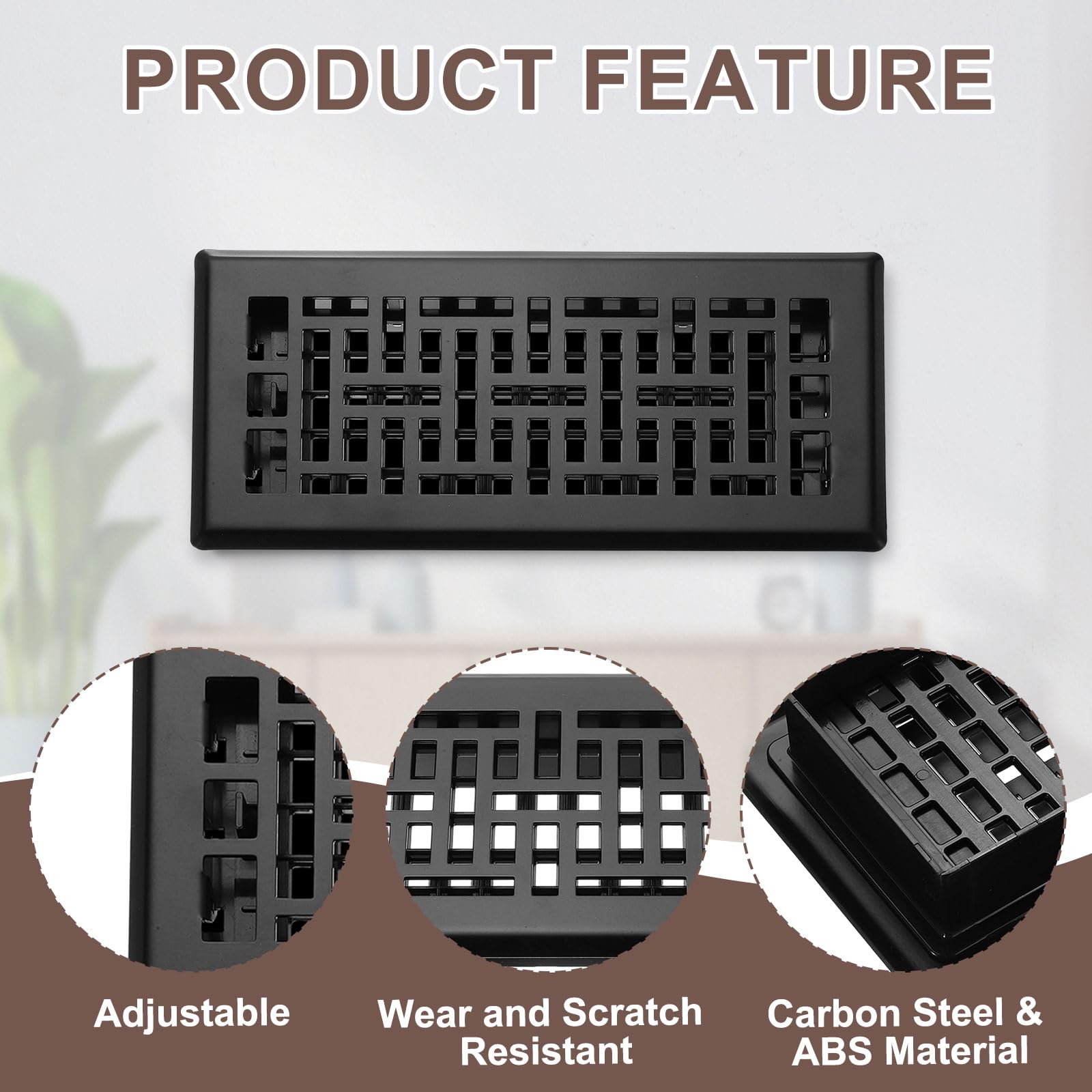 QUARKZMAN 2 Stück 4" x 10" Bodenluftgitter Hochwertiger Kohlenstoffstahl Verstellbare Bodenlüftung Dekorative Lüftungsgitter Für Zuhause Schlafzimmer Küche Schwarz