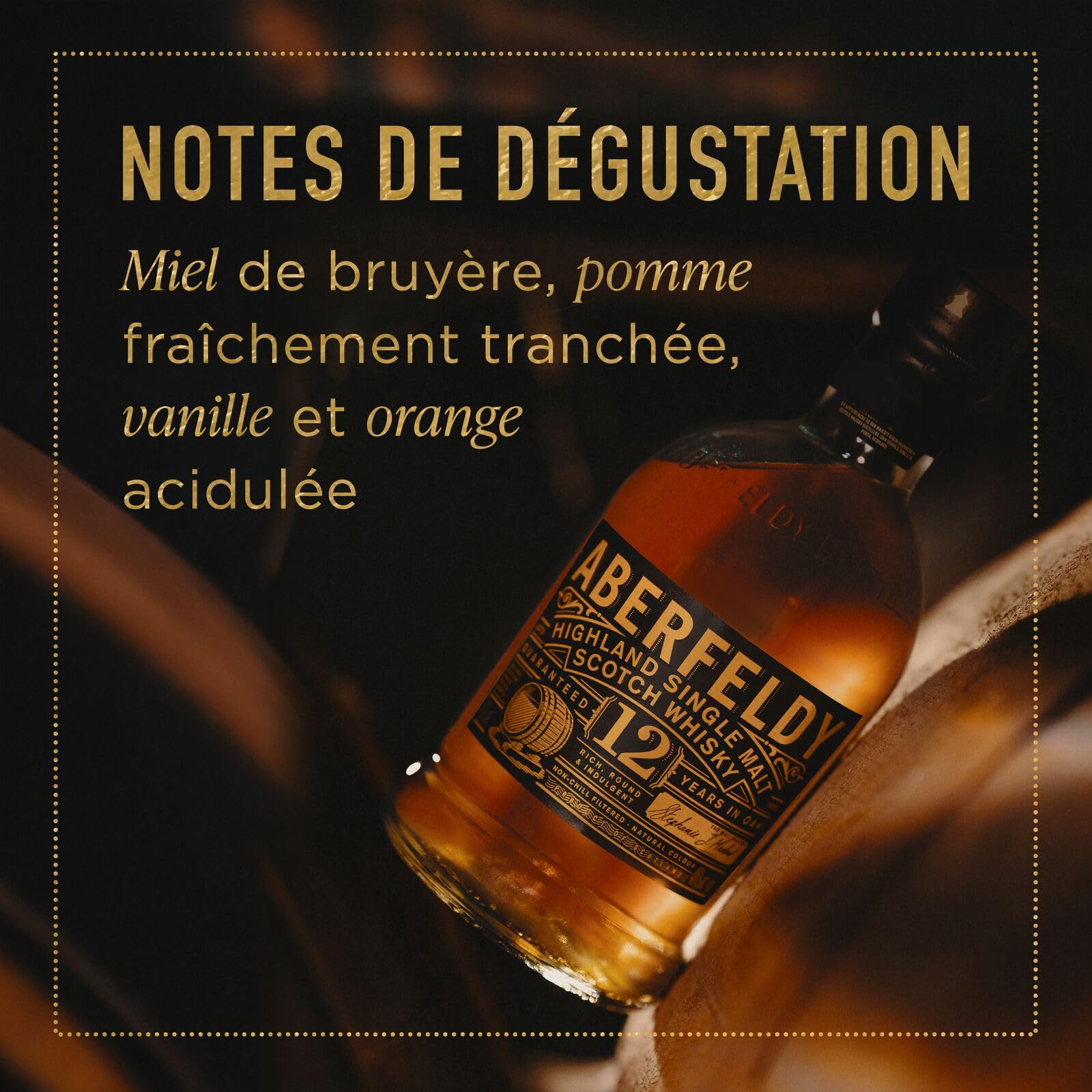 Coffret Cadeau Doré Aberfeldy 12 Year Old Single Malt Scotch Whisky, 40 % vol., 70 cl / 700 ml, Whisky premium vieilli dans quatre types de fûts