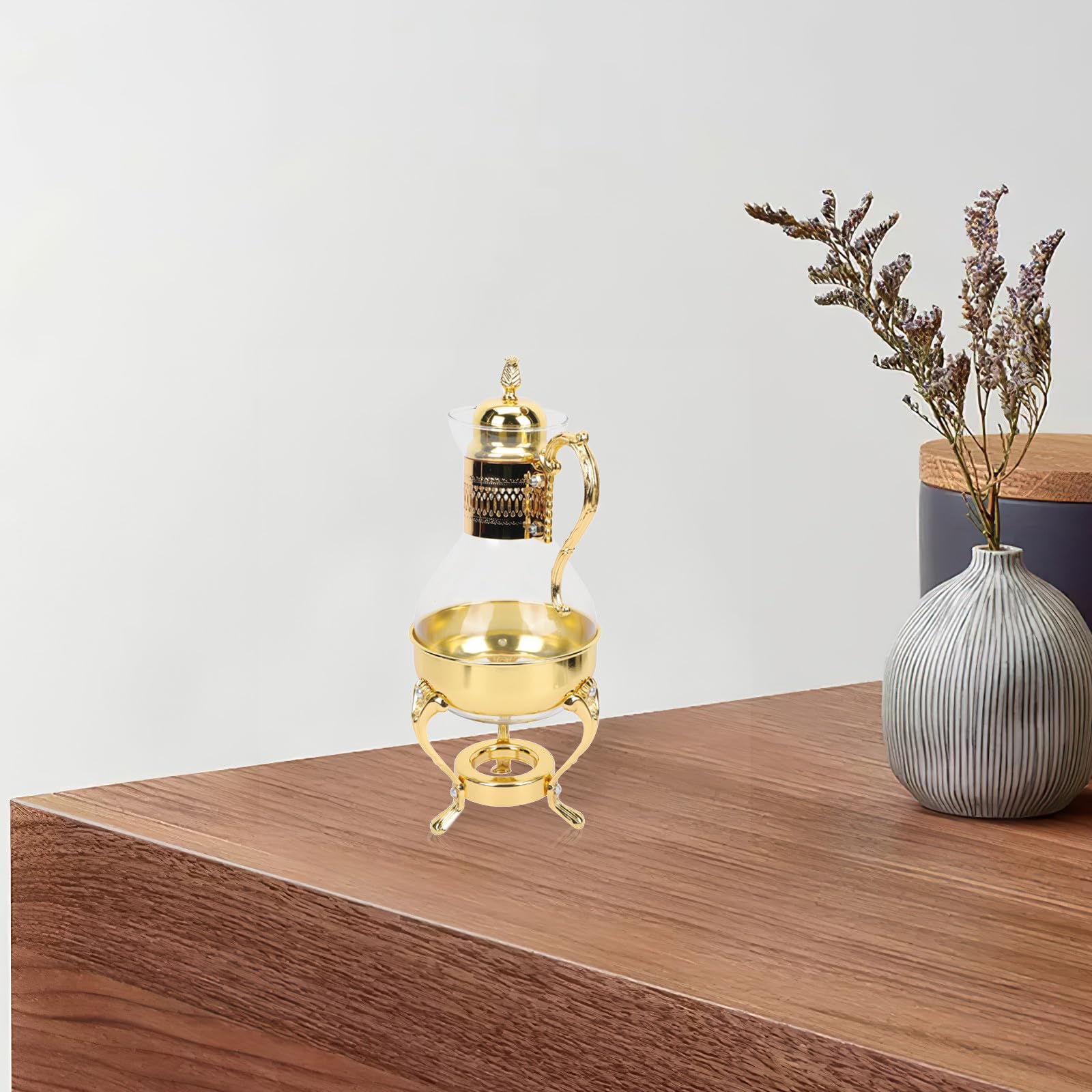 Kichvoe Beheizbare Teekanne aus Glas mit Großem Fassungsvermögen und Zinklegierunggriff Sicher und Komfortabel Elegantes Europäisches Design für Haushalt und Teestunde