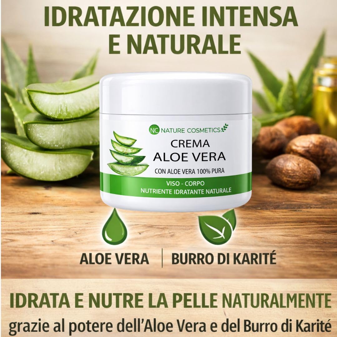 Kit 2 Prodotti Aloe Vera: Gel Puro 99% + Crema Viso Corpo con Burro di Karité e Olio di Argan – Idratante, Nutriente, Lenitiva – Pelle Secca e Sensibile - Uso Quotidiano - Made in Italy