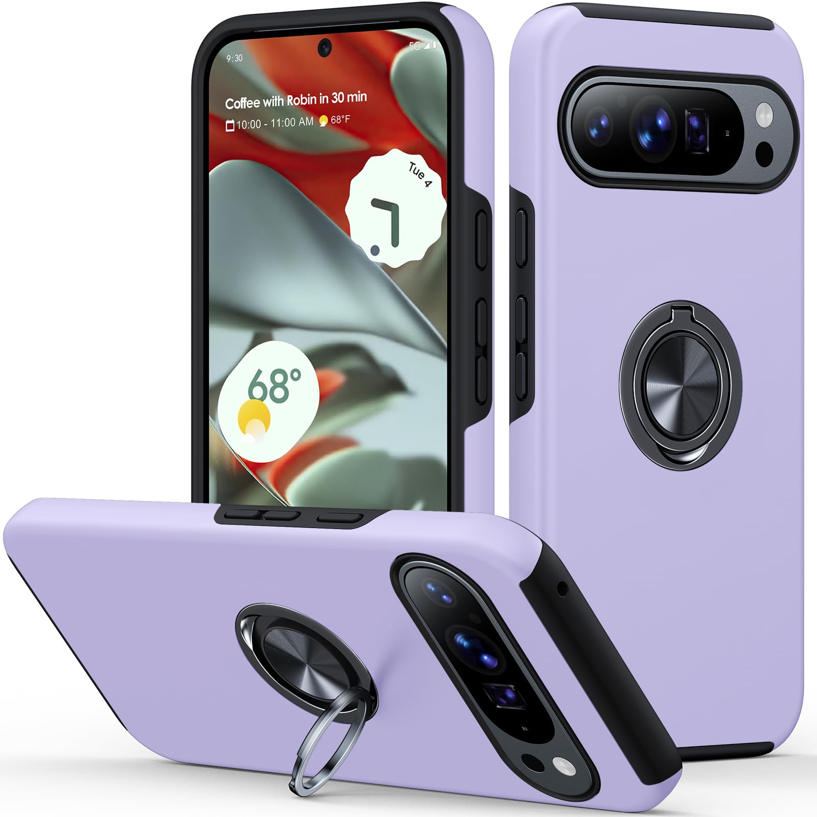 AOUIA for Google Pixel 9 Pro XL Case, 360° Rotating Ring Stand, Anti-Scratch, Military Grade Drop Protection