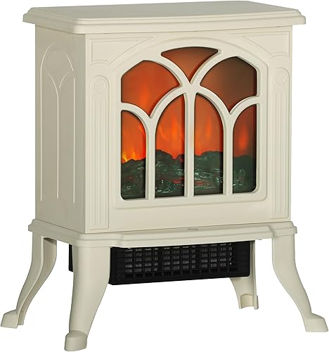 HOMCOM Estufa eléctrica independiente de 17 pulgadas, calentador de chimenea con troncos realistas y efecto de llama y protección contra