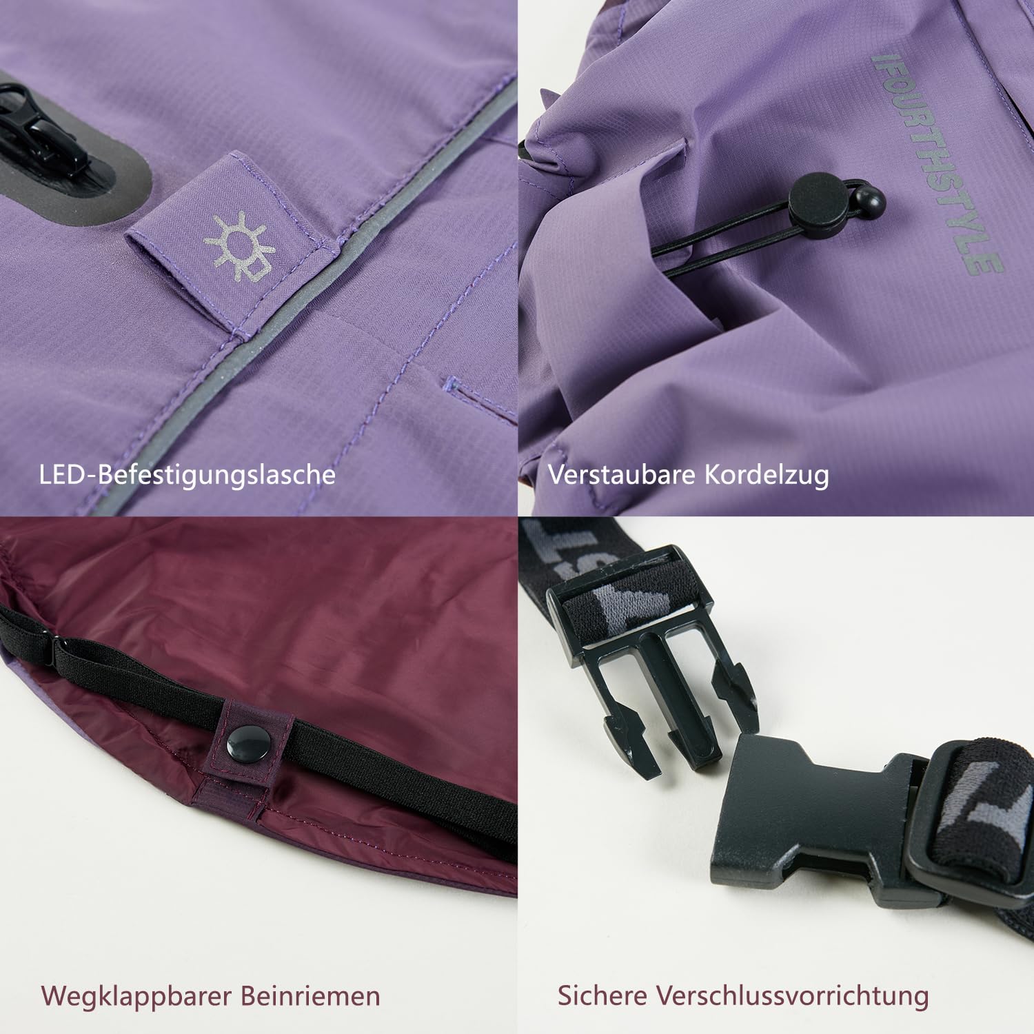 Ensemble imperméable et veste de pluie pliable pour chien (violet, longueur du dos du chien 55 cm, taille XL)