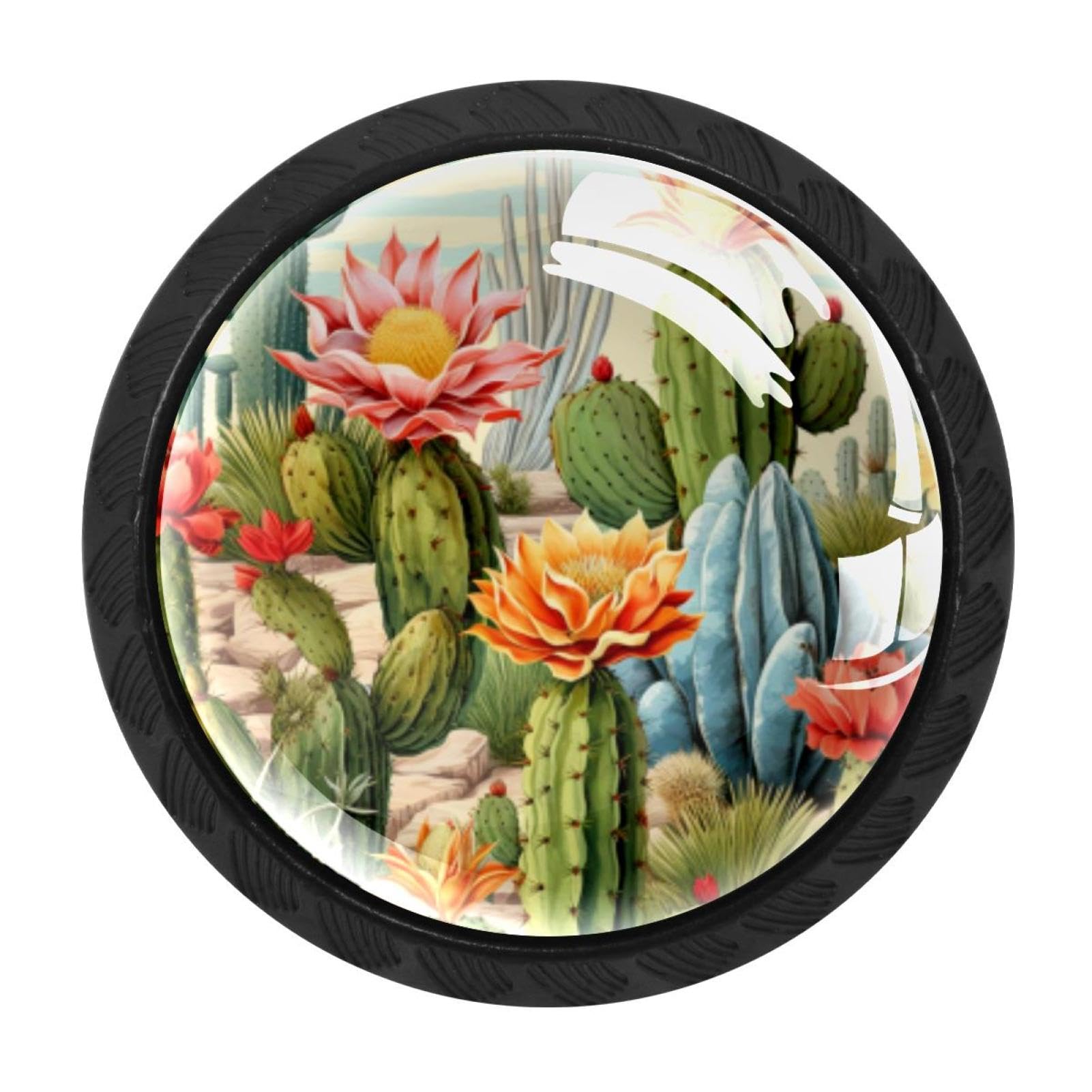 CHENZZZZ 4 Pack Cactus Dresser Drawer Cabinet Knobs Round Crystal Glass Knobs Pulls Handles for Kitchen Wardrobe Cupboard Door Hardware