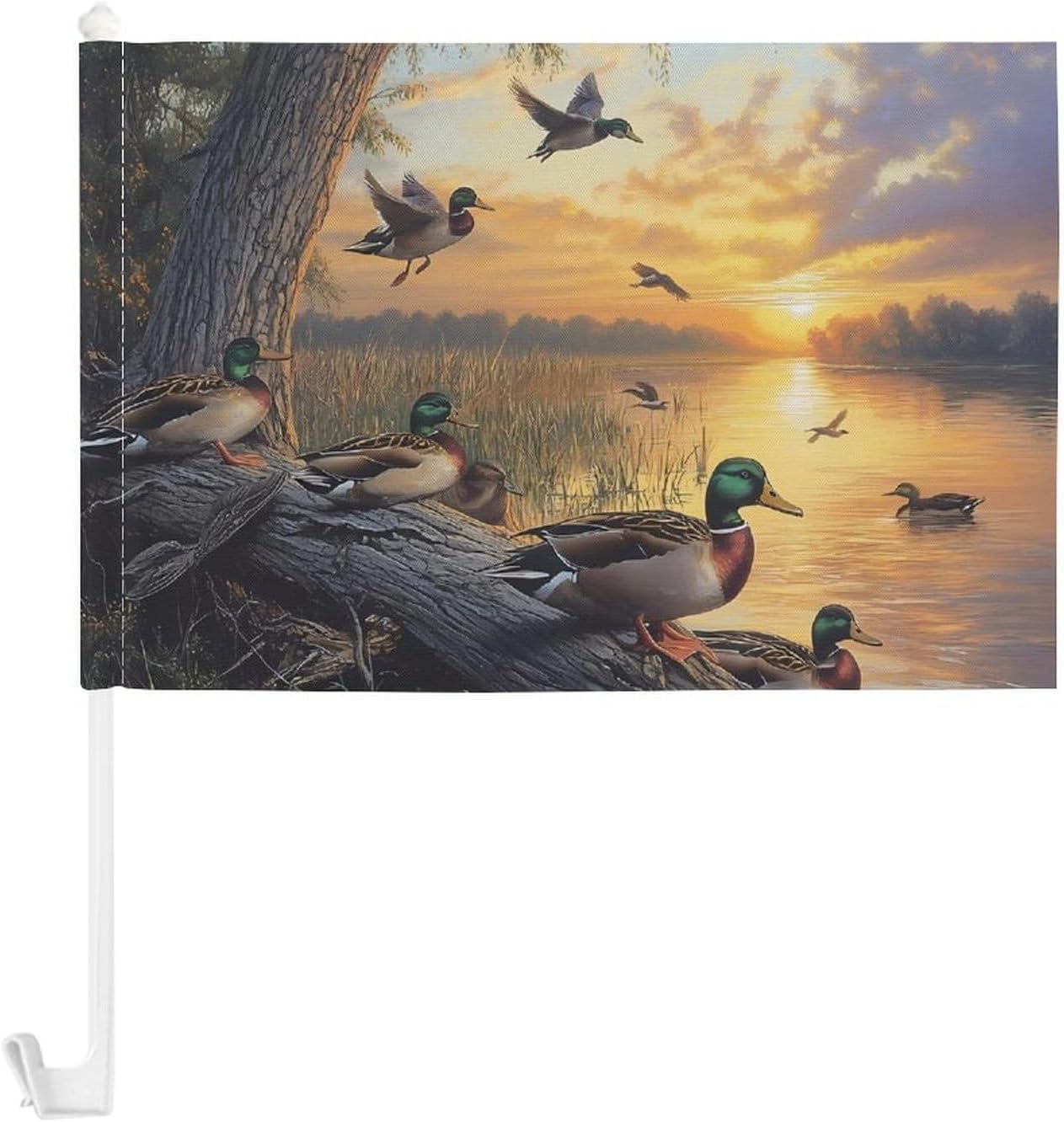 Mallard Ducks Lake Car Flag Polyester Clip Flags Mini Handheld Banners for Auto Outside Travel Decor