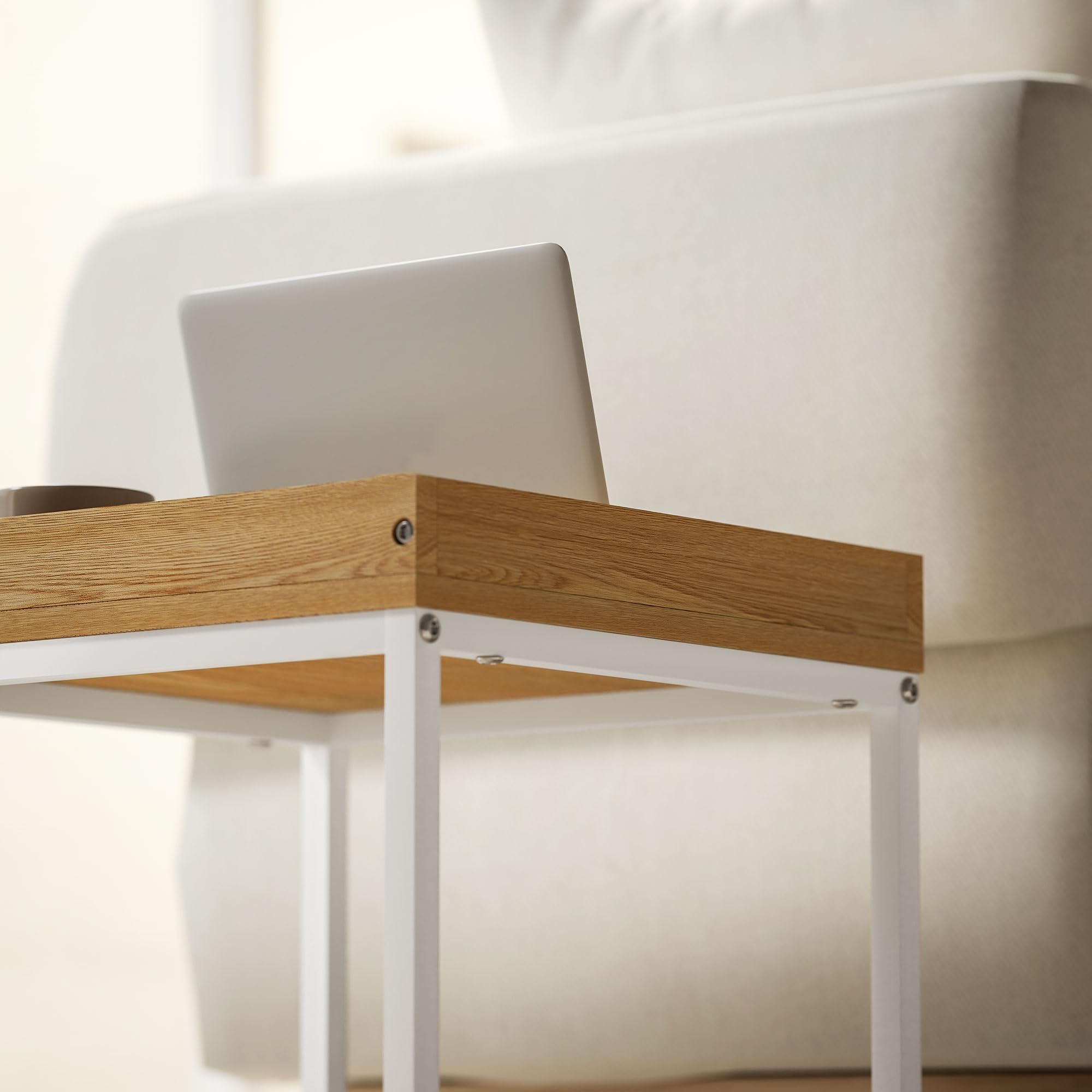 HOMCOM Lot de 2 Tables Basses Gigognes Carrées, Tables Gigognes de Salon avec Cadre en Acier, pour Salon, Chambre, Petit Espace, Style Moderne, Blanc