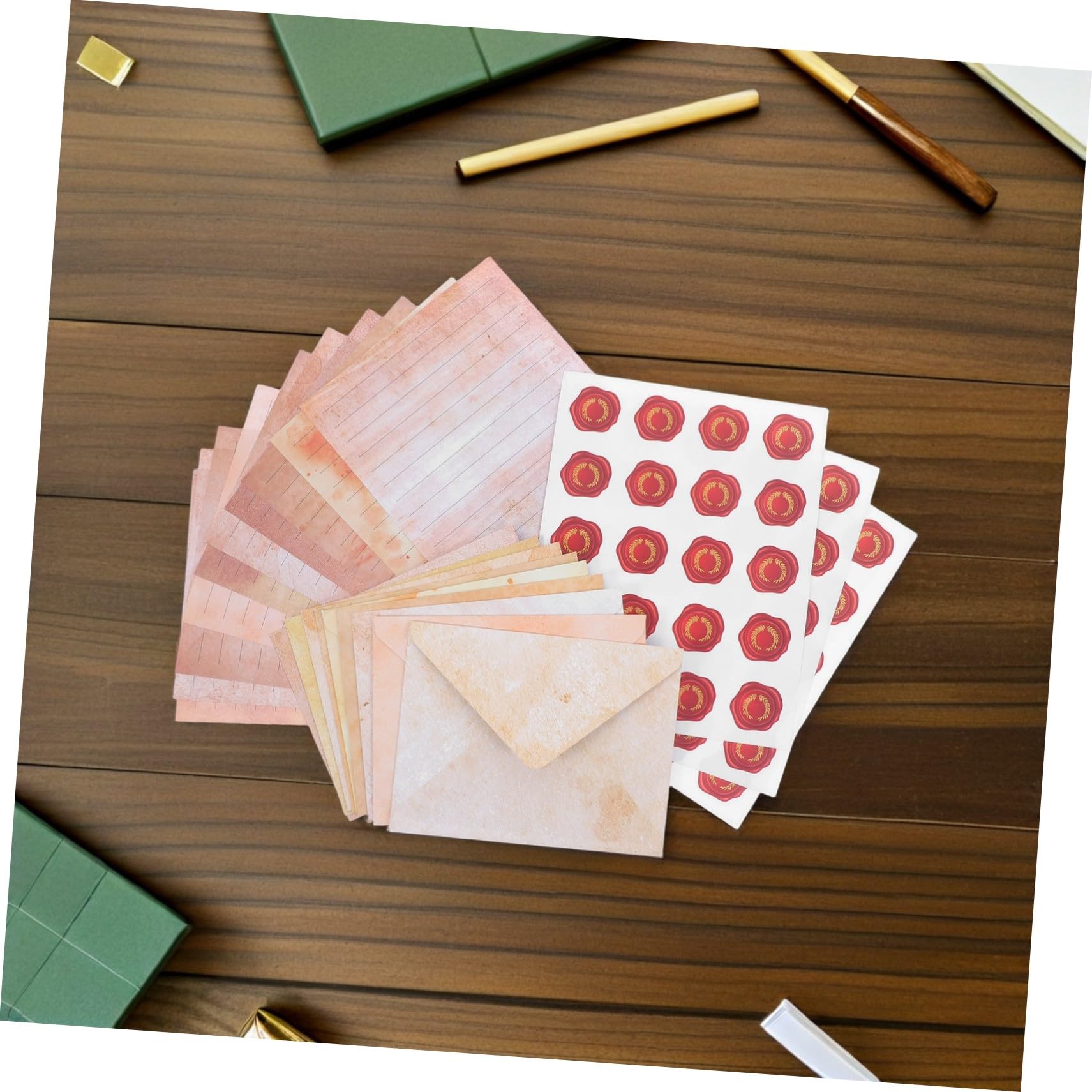 Vintage Briefpapier Satz mit 100 Satz und Stickern aus Papier