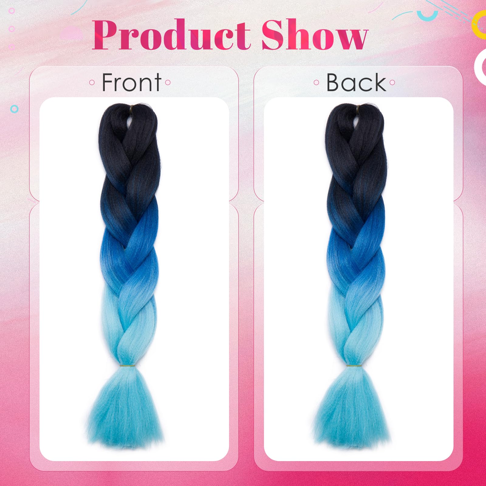Benehair Braid Extensions 24 Inches Ombre Jumbo Braiding Hair Colorful Synthetic Hair Extensions for Braiding Hair Extensions for Women(Black/Blue/Sky Blue - Image 3