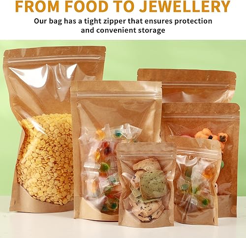 Miniatura 6 de Paquete de 150 bolsas de papel kraft con ventana transparente de 4 x 6 pulgadas, bolsas de Mylar pequeñas con cierre para almacenamiento de