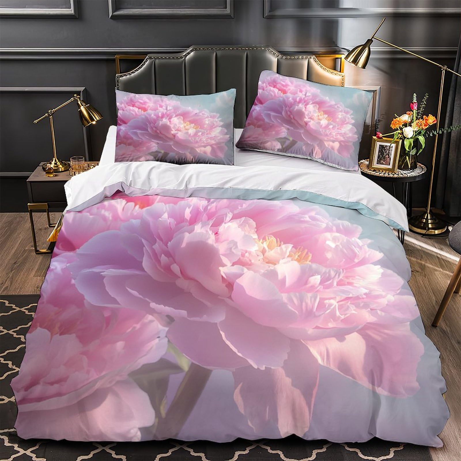 Housse de couette anti-decoloration pivoines roses hypoallergénique pour protéger les peaux sensibles