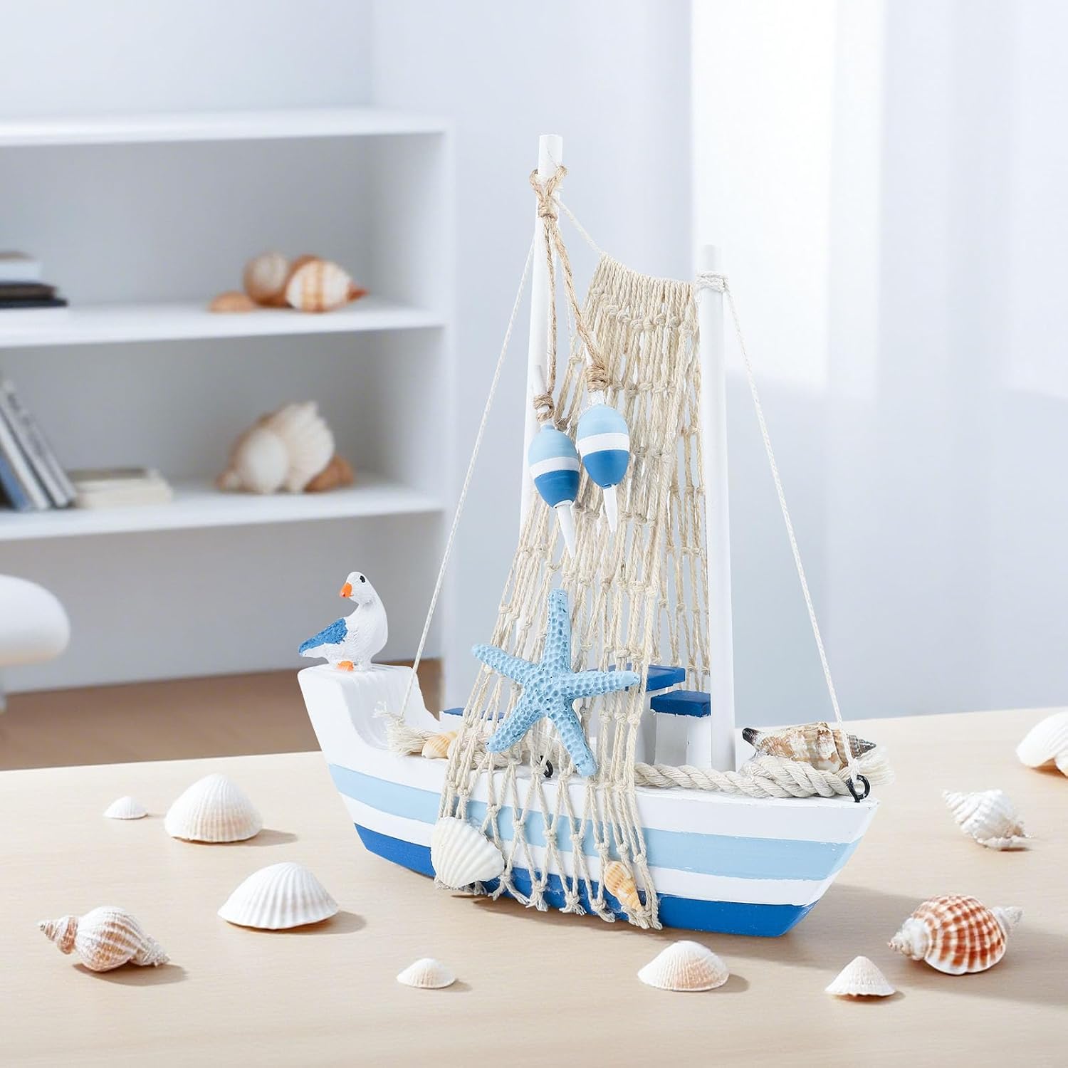 Mini Sailboat Model Decoration Wooden Sailing Boat Home Decor Set Nautical Decoration Sailing Boat Ornaments Sailboat Models for Bedroom Office Bathroom Desktop Decoration(Middle)