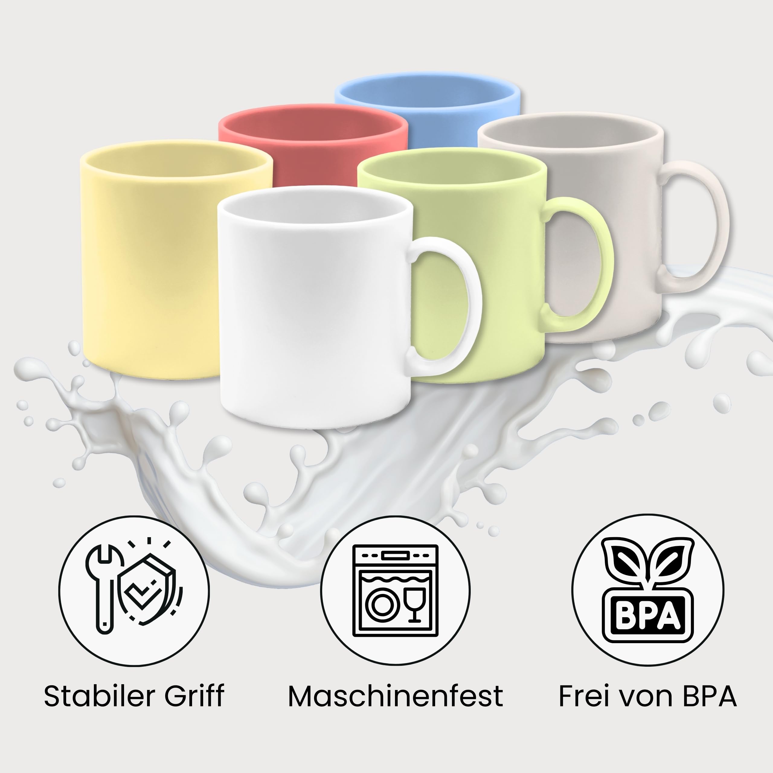 Plastic Coffee Cups (Set of 6, Large, Colourful, 350 ml), Plastic Cups with Handle for Camping - Image 3