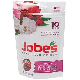Jobe's Fertilizer Spikes for Azalea, Camellia and Rhododendron, 9-8-7 Time Release Fertilizer for Acid Loving Plants, 10 Spikes per Package
