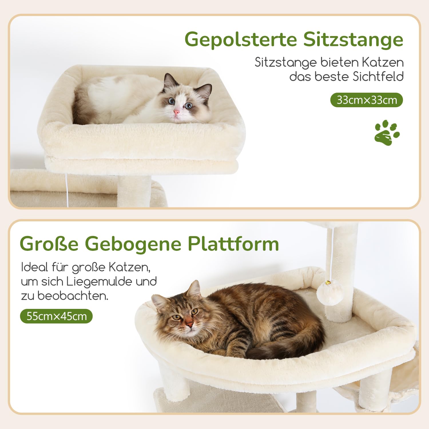 Globlazer S80 Arbre a Chat Beige XXL 203 cm Stable Pour 3/4/5 Grand Chats | Arbre à Chat avec 3 Grand Niches, Extra Large Plateforme, Griffer Sisal, Anti-basculement, Convient aux Maine Coons, Ragdolls