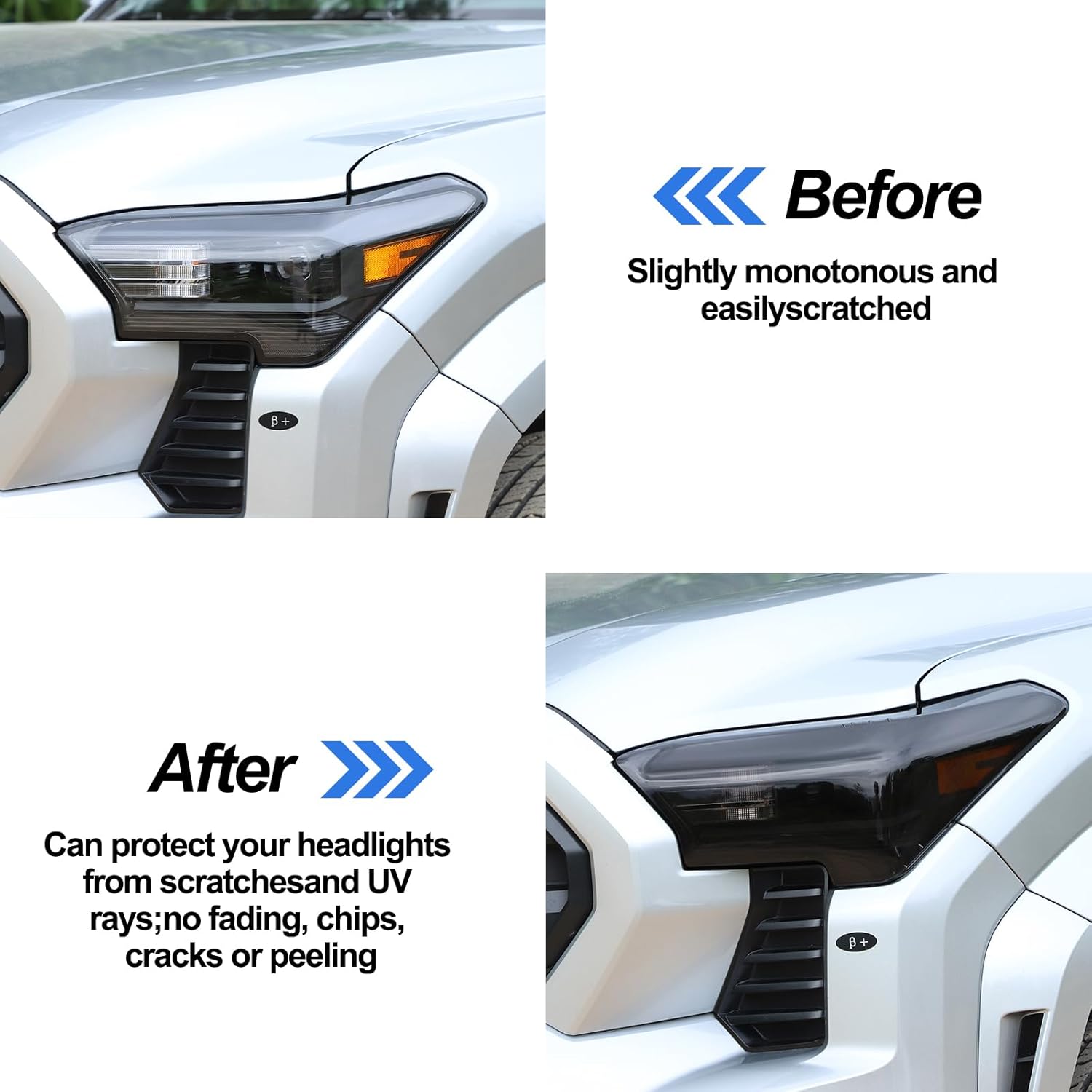Headlight Taillight Vinyl Overlay Tinted Cover Trim Compatible with Toyota Tacoma 2024 2025 2026, Front Light Dark Smoke Wrap Cover Vinyl Decals Exterior Accessories (Front)