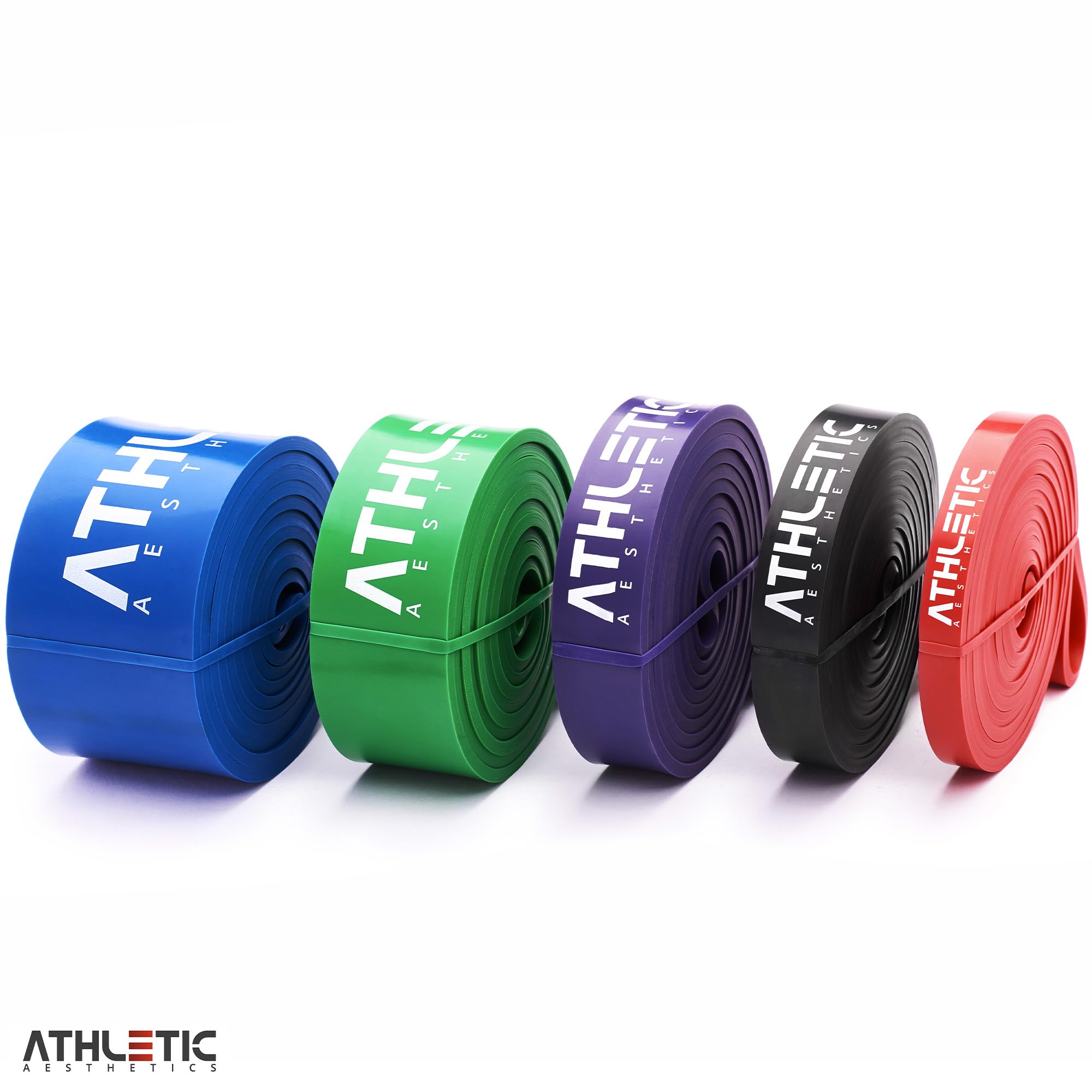 ATHLETIC AESTHETICS Taśmy oporowe premium + torba i instrukcja ćwiczeń [pojedynczo i w niedrogim zestawie] – taśmy oporowe o jakości studyjnej do treningu siłowego i fitness (5 sztuk)
