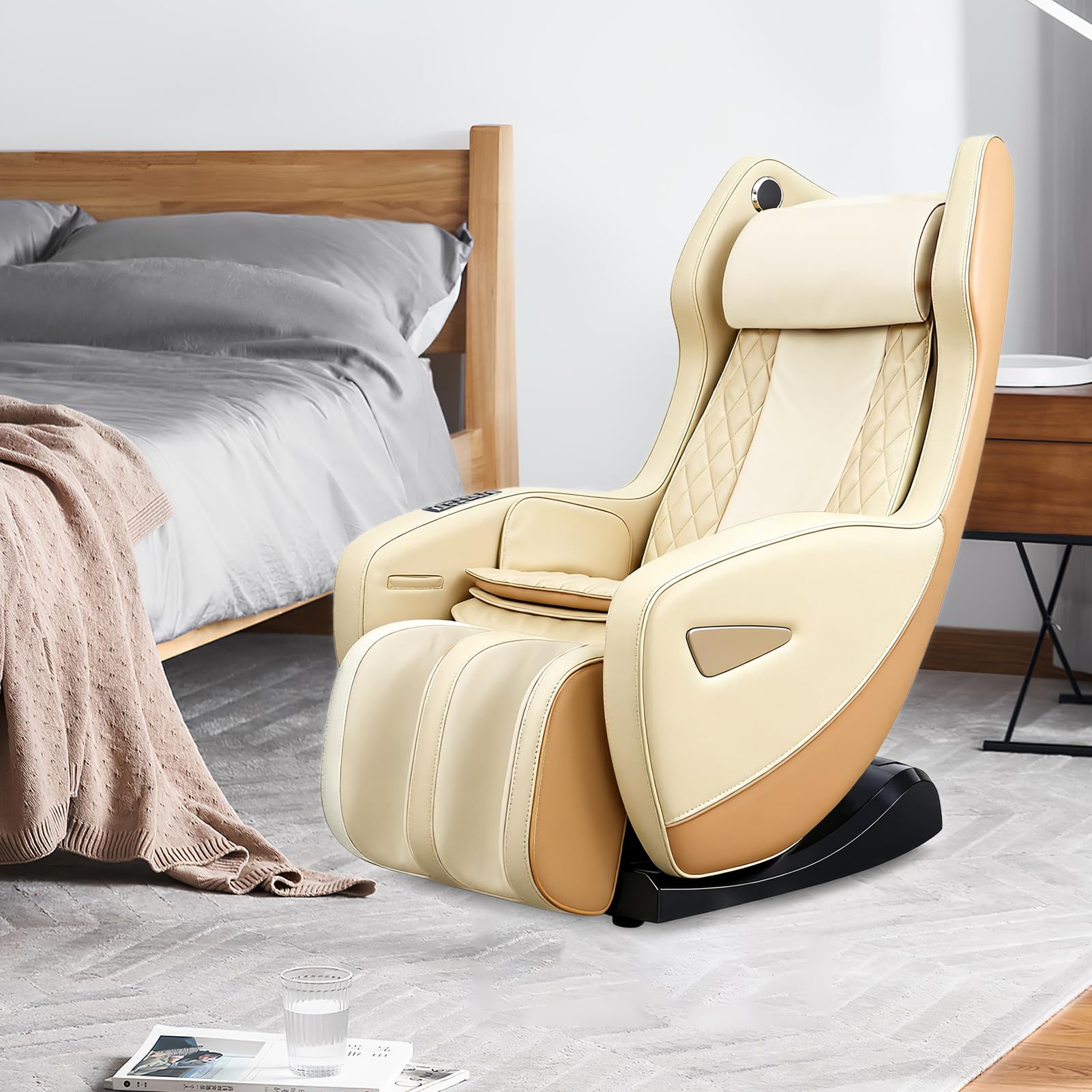 Silla de masaje, tumbona eléctrica, técnicas de masaje biónico, altavoz bluetooth, sillón de masaje relajante que ahorra espacio para hoteles, salones, oficina y uso doméstico (crema-beige)