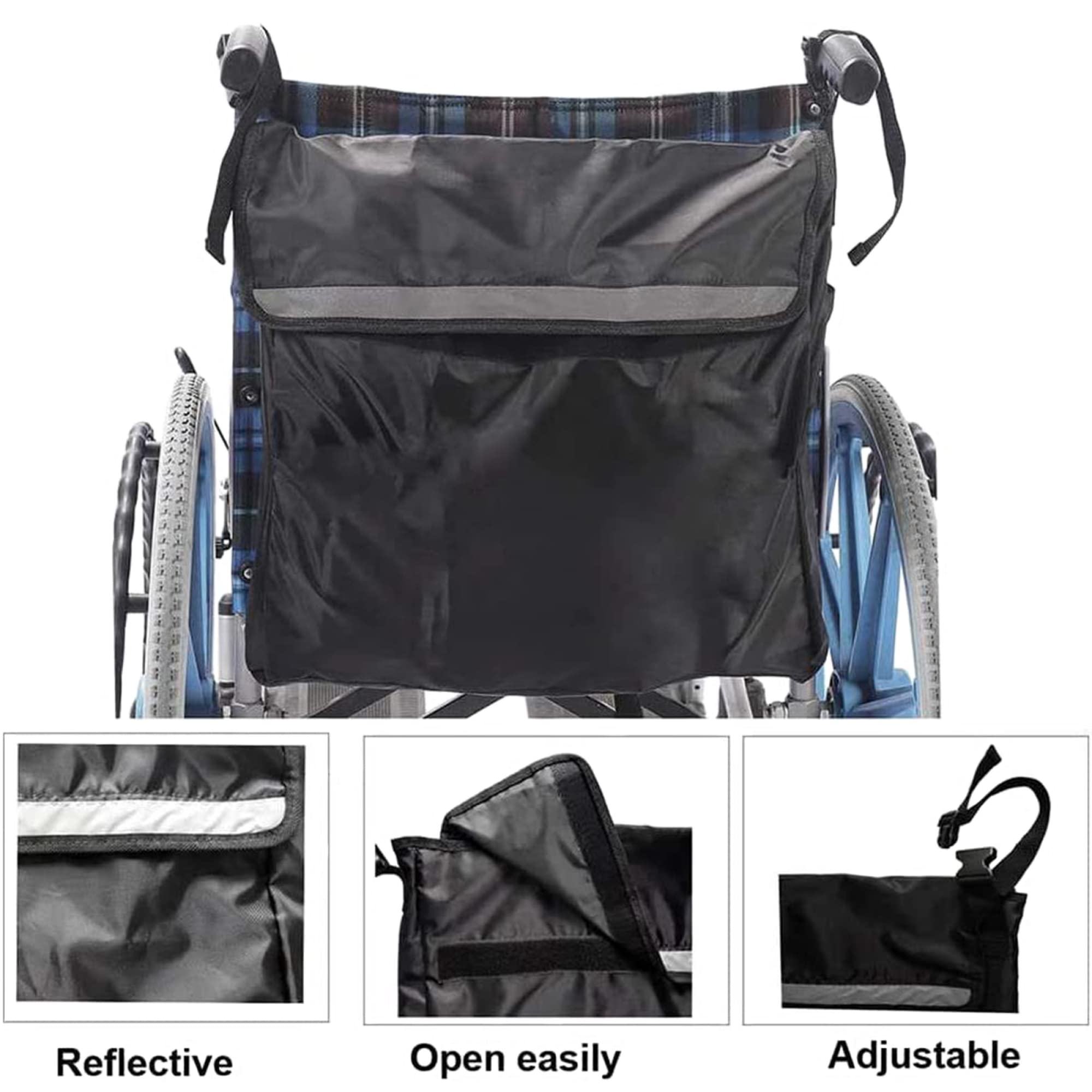 Bolsa para Andador, Duradera, Resistente al Agua, Bolsa organizadora para Andador, Bolsa de Accesorios, Lavable a máquina para Andador con Ruedas y Silla de Ruedas/Black