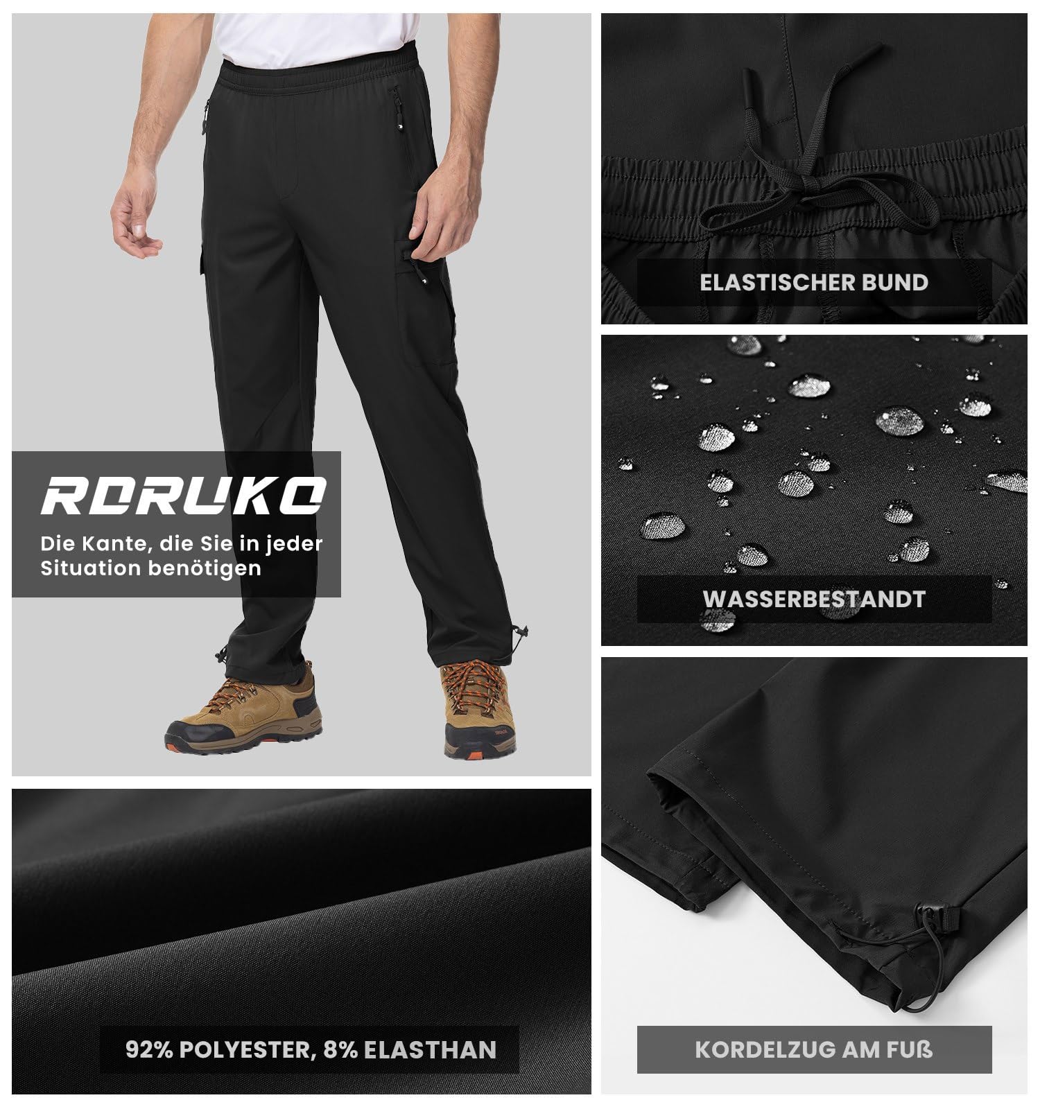 Rdruko Pantalones de senderismo para hombre, de secado rápido, impermeables, elásticos, con 5 bolsillos, para senderismo, escalada, actividades al aire libre