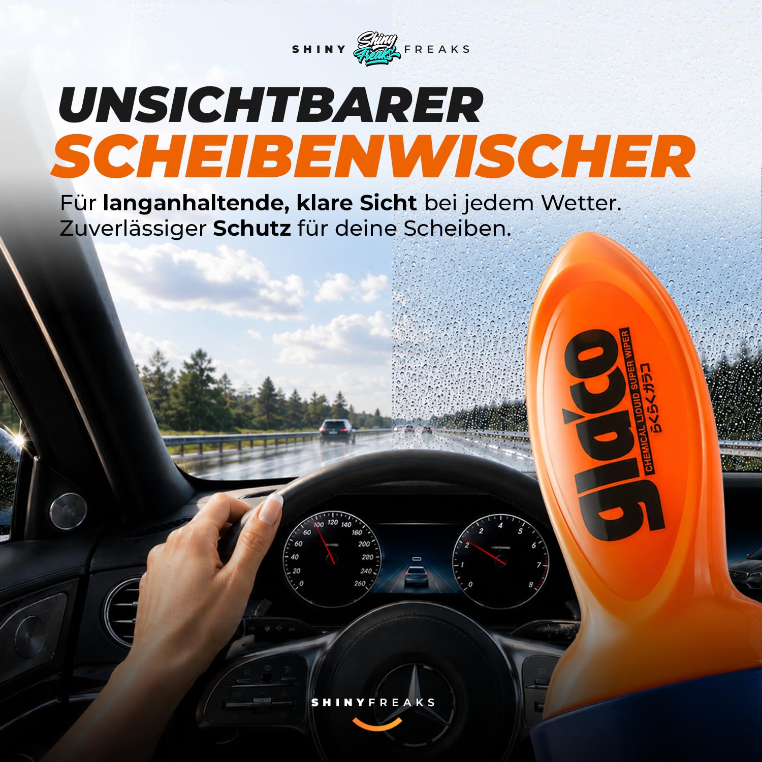 Glasversiegelung Set: Soft99 Glaco QAD (120ml) Scheibenversiegelung Auto + QJUTSU Creamy Shampoo (750ml) + Autoschwamm - Regenabweiser für verbesserte Sicht bei Regen | 3-teilig