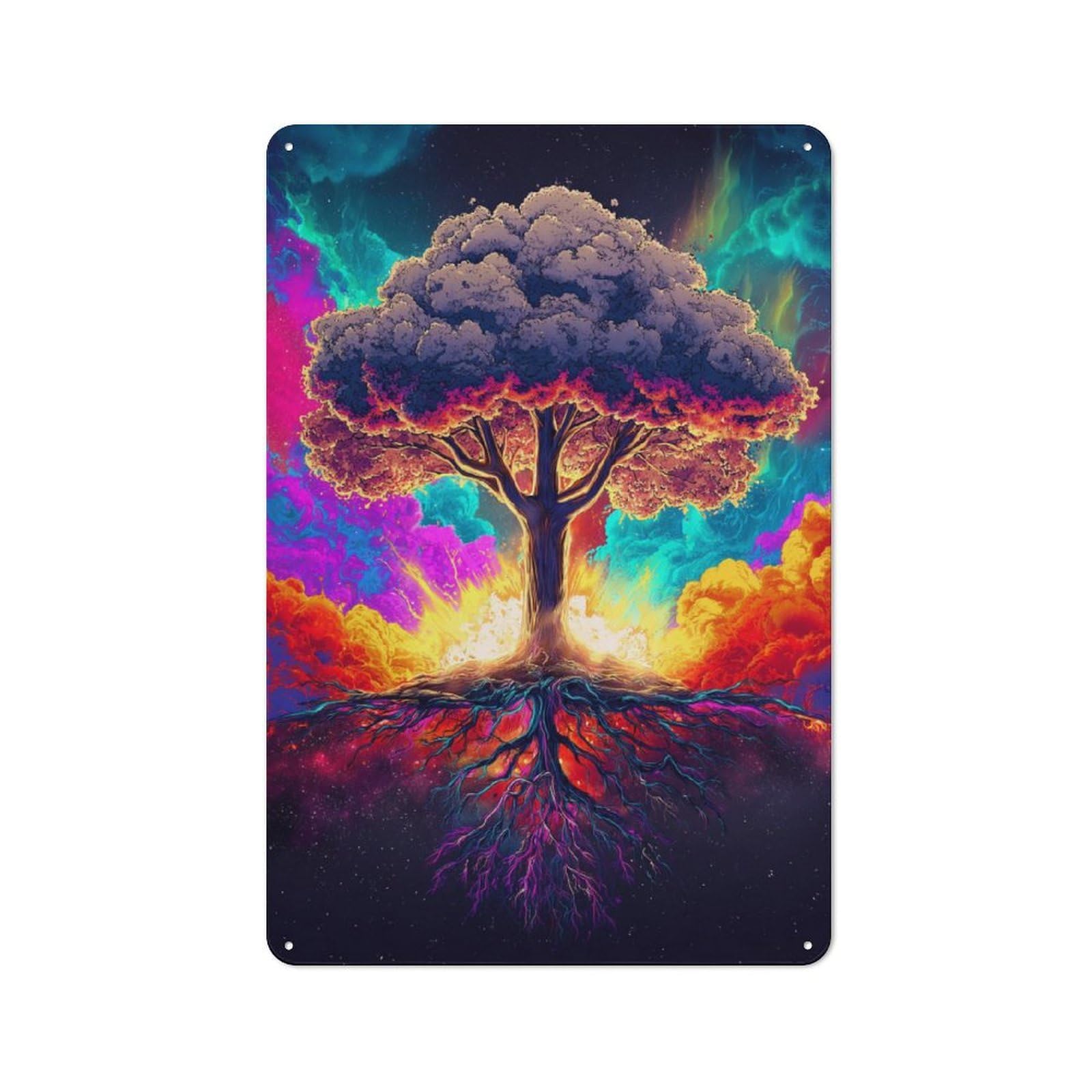 Junmoney Colorful Cosmic Tree Retro Metal Sign 30X20cm For Living Room Or Hallway, For Updating Living Room And Hallway After Moving