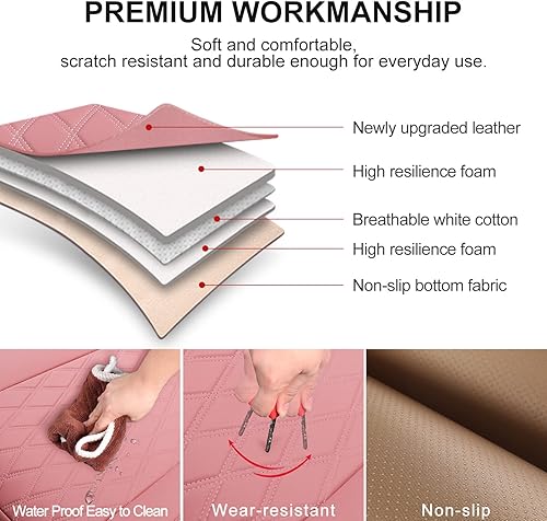 Miniatura 3 de Paquete de 2 fundas de cuero para asiento delantero de automóvil, parte inferior del asiento del automóvil, antideslizantes y de envoltura completa,