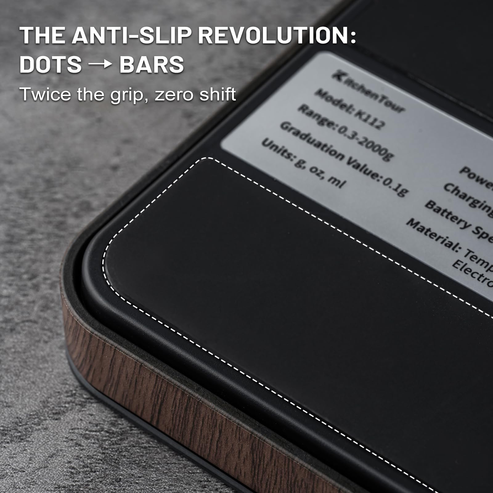 KitchenTour CaféMetric - Báscula de café con temporizador de 0,1 g/2000 g, escala pequeña de precisión para espresso y vertido, mini báscula con pantalla LED (madera, recargable)