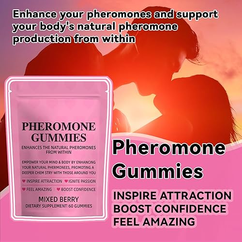 Miniatura 3 de Gomitas de feromonas femeninas para mujer mejora el aroma natural y el apoyo de confianza, sabor a bayas mixtas, veganas y sin gluten, 60 unidades