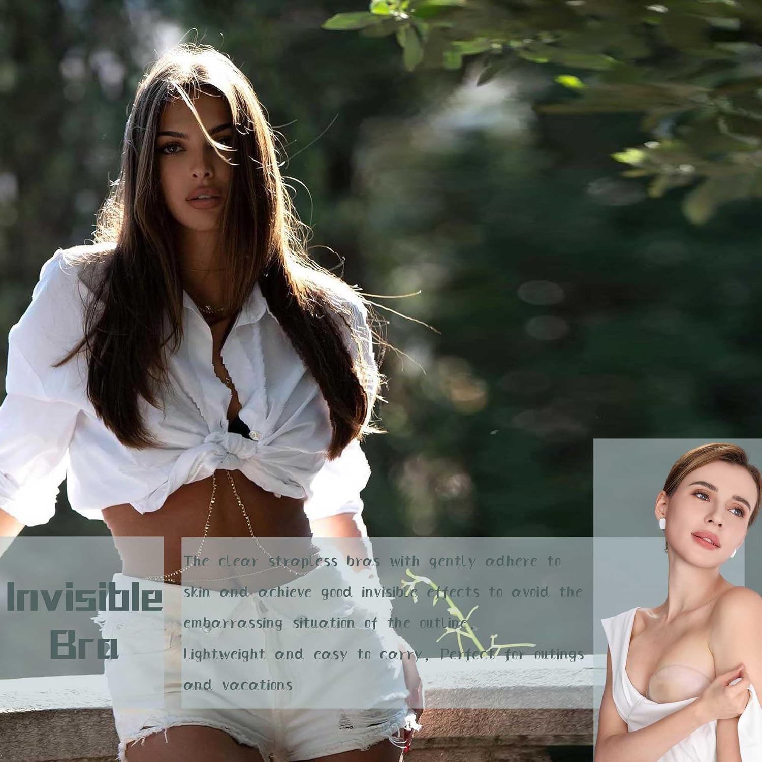 Strapless Adhesive Bra Inserts, Clear Gel Push Up Enhancers Pads, Seamless Silicone Sticky Bra with Nipple Covers - Image 2