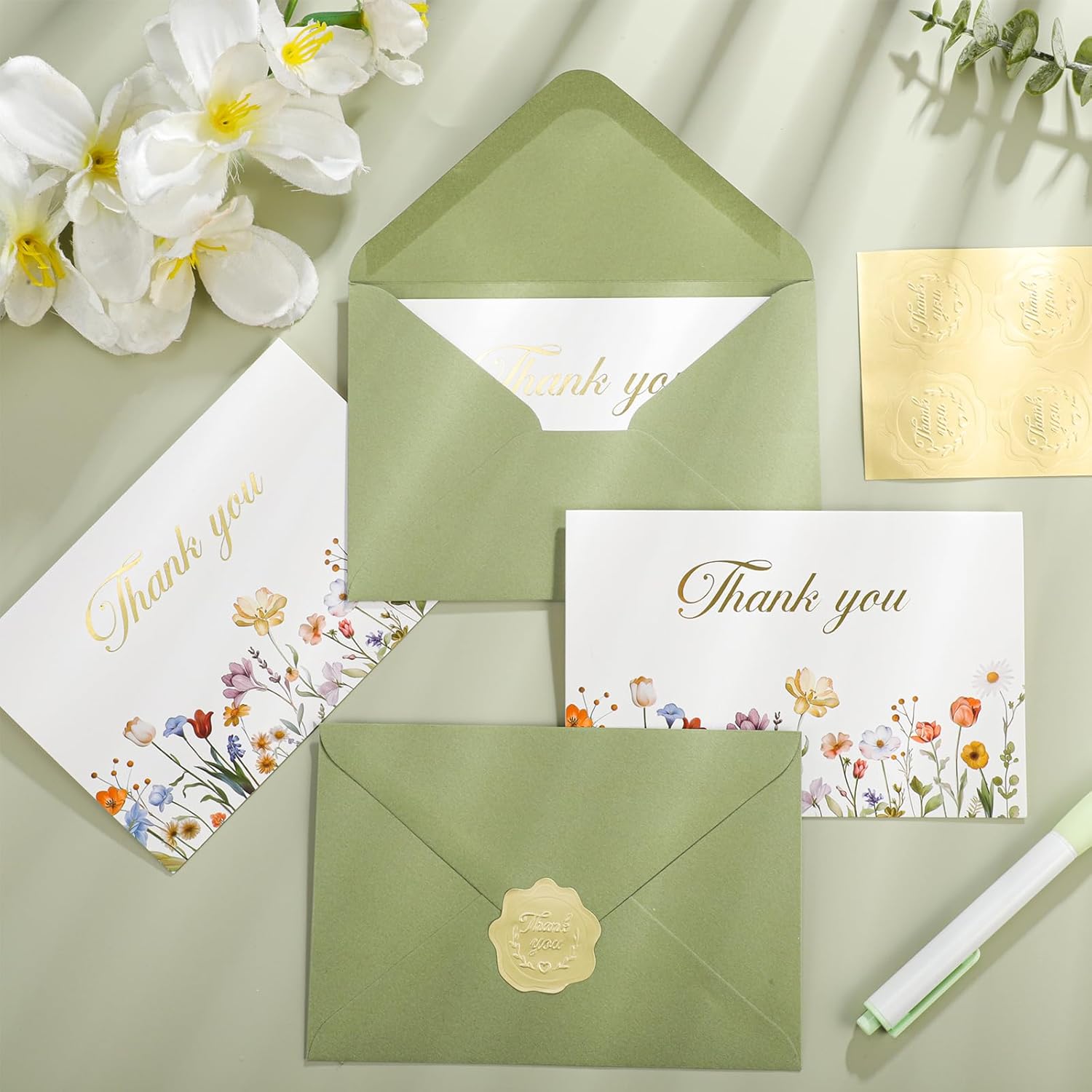 100 Pack Thank You Cards with Envelopes, 4x6 Inch Thank You Cards Bulk Blank Notes Card with Stickers Greeting Card for Wedding, Baby Shower, Graduation, Easter, Mother's Day, Teacher's Day - Image 2