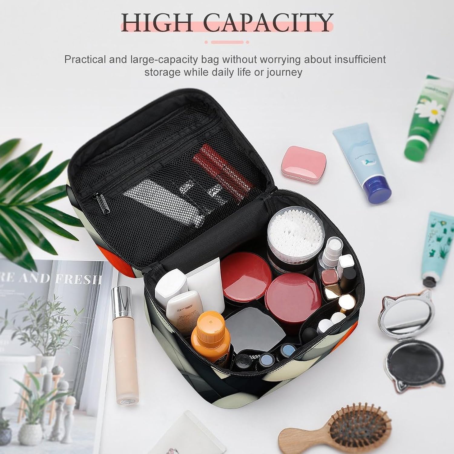 Travel Makeup Bag Portable Large Cosmetic Bag with Handle And Compartment image 4