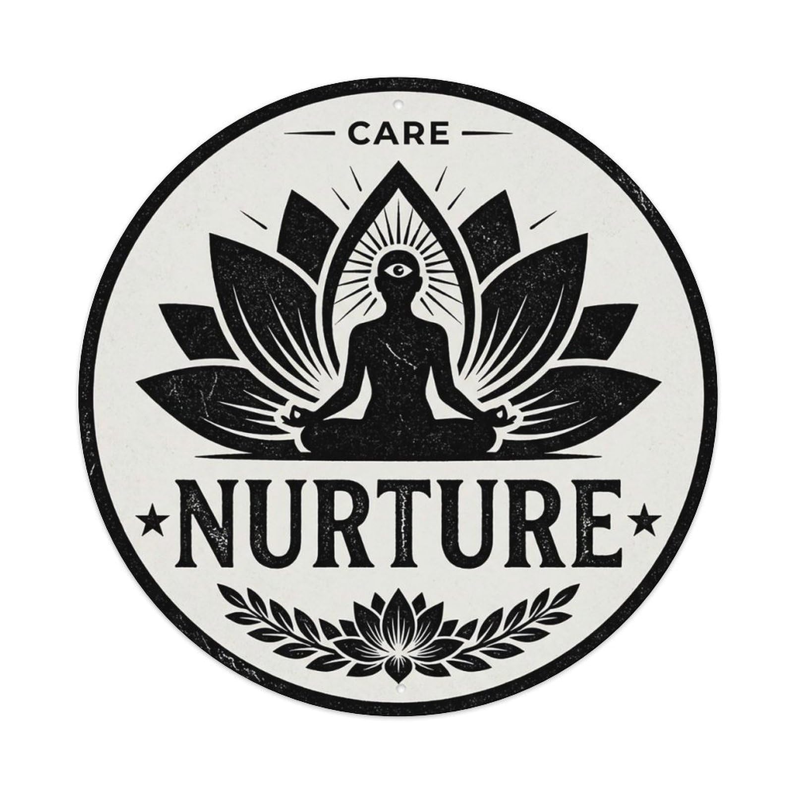 Zen Flower Meditation Den Nurture Vintage Metal Tin Sign Plaque Wall Decor for Cafe, Club Bar, Office, Garden Metal Poster 8x8Inch