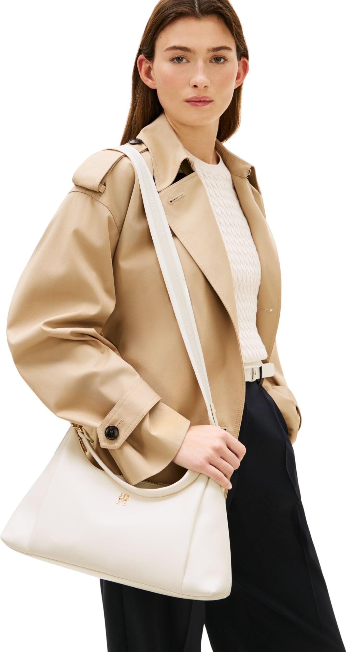 Tommy Hilfiger Damen Umhängetasche Essential mit abnehmbarem Schultergurt, Elfenbein (Soft Cream), Einheitsgröße