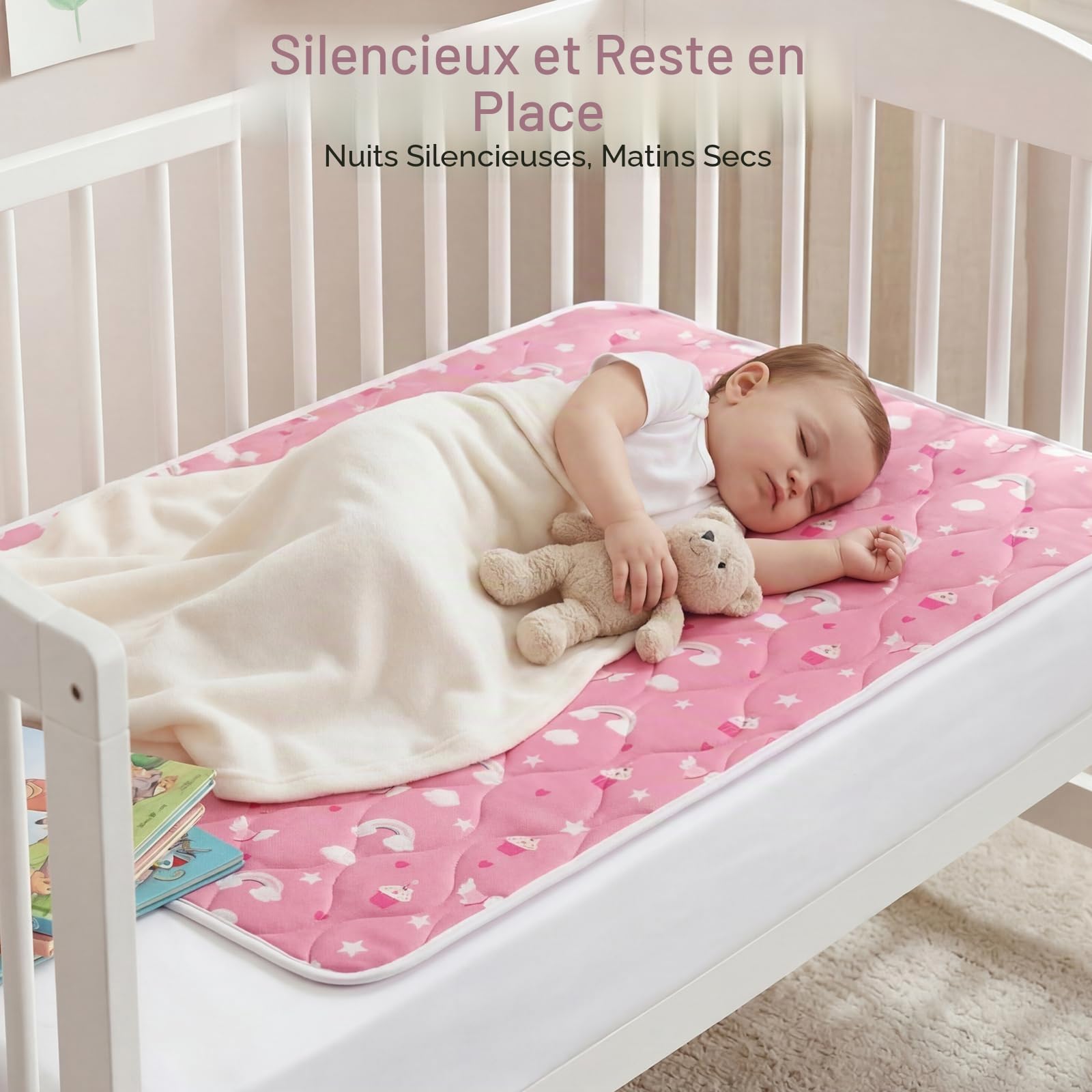 Alèse Protège Matelas Lavable 90x75 cm Lot de 2 Couvre-Matelas Imperméable Bébé & Enfant-Absorbant, Respirant, Anti-Fuite pour Lit, Incontinence, Sueur et Liquides Licorne Rose