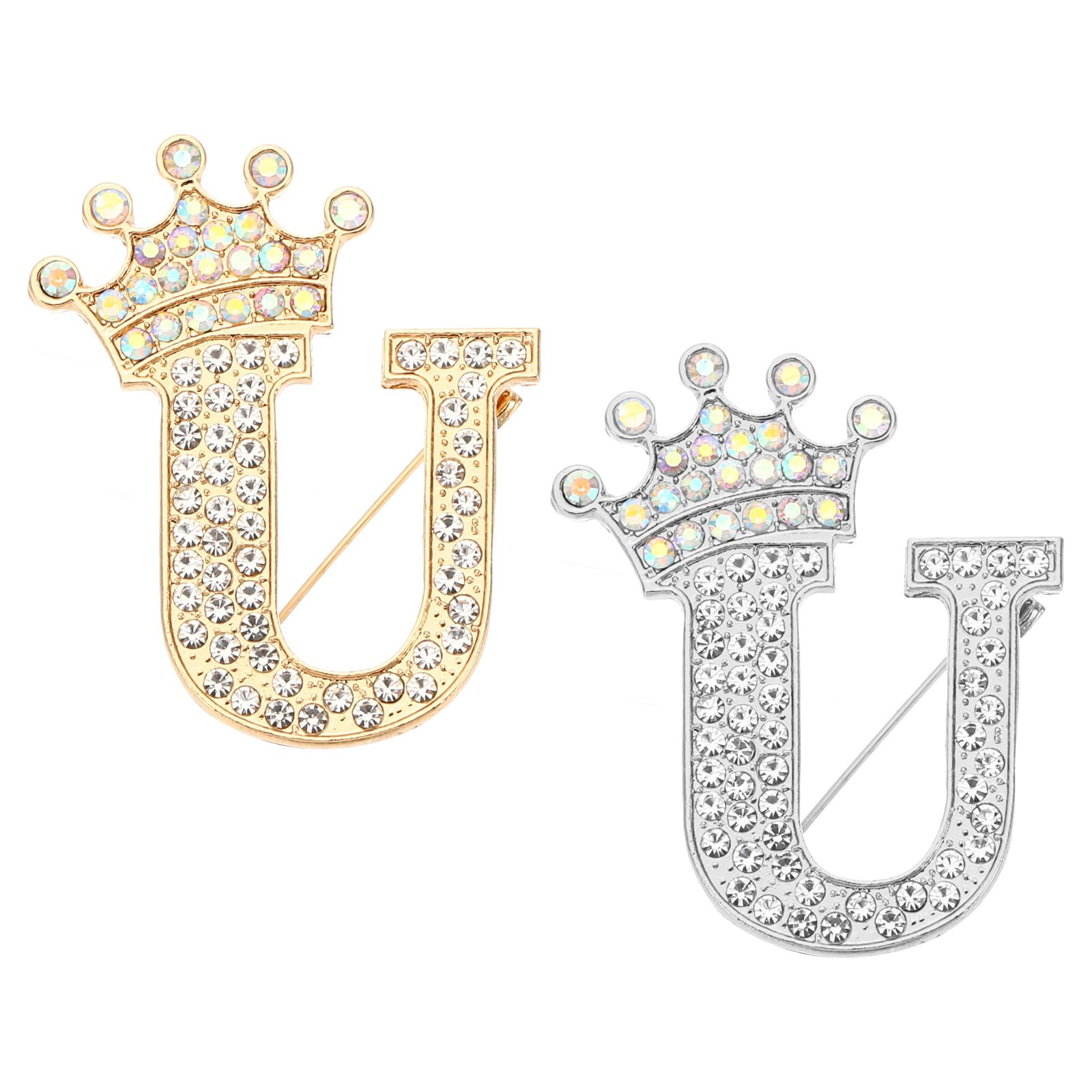 PATIKIL Letter Brooch Pins, Crown Initial Rhinestone Alphabet Letter Lapel Badges Pin for Women Suits Dress