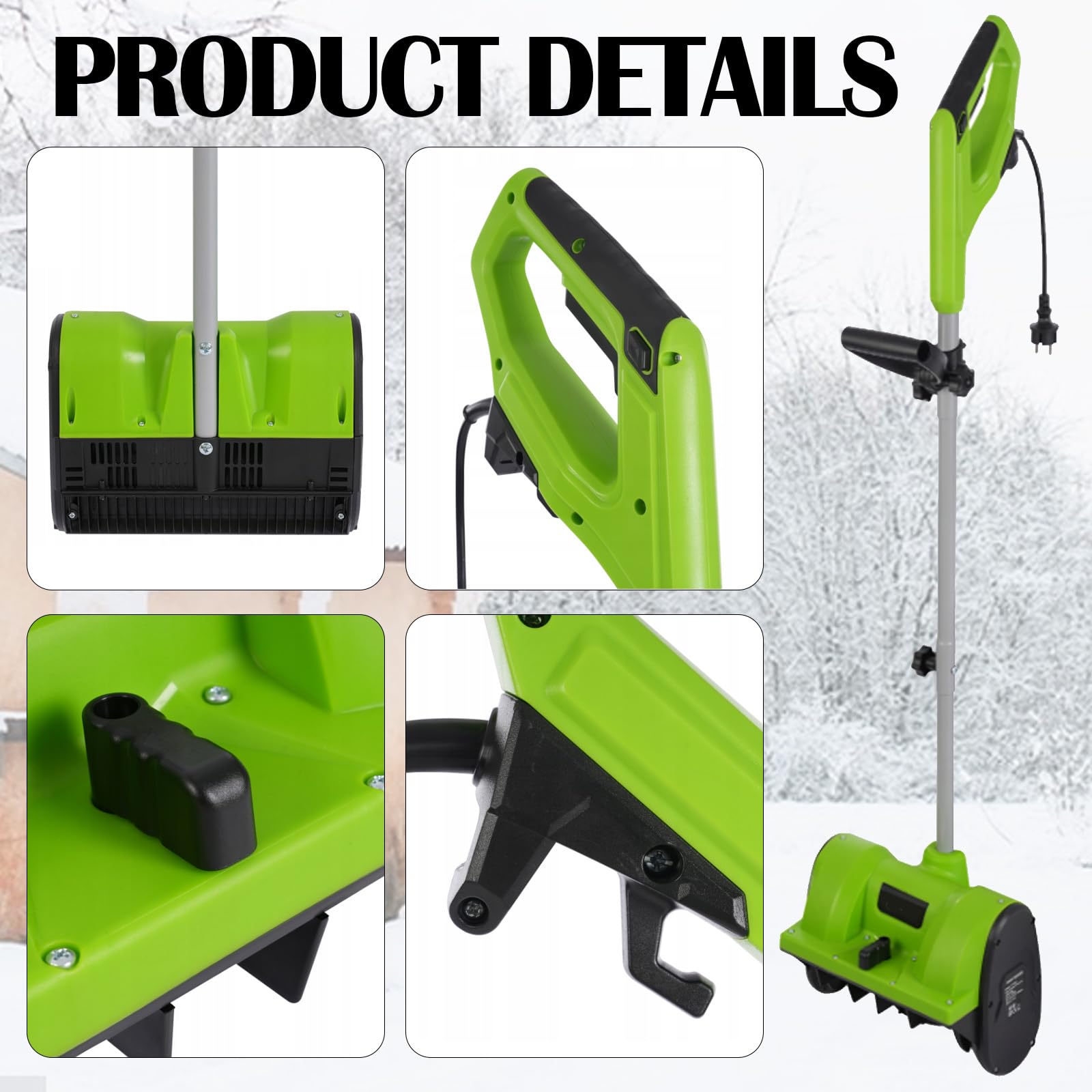 Sopladores Nieve, 1200W Barredora Nieve Soplador Eléctrico Barredora 220V Exteriores Dirección Lanzamiento Nieve Ajustable Mango 180 ° 3500 Rpm Distancia Máxima Lanzamiento 8M 32cm Ancho Barrido Nieve