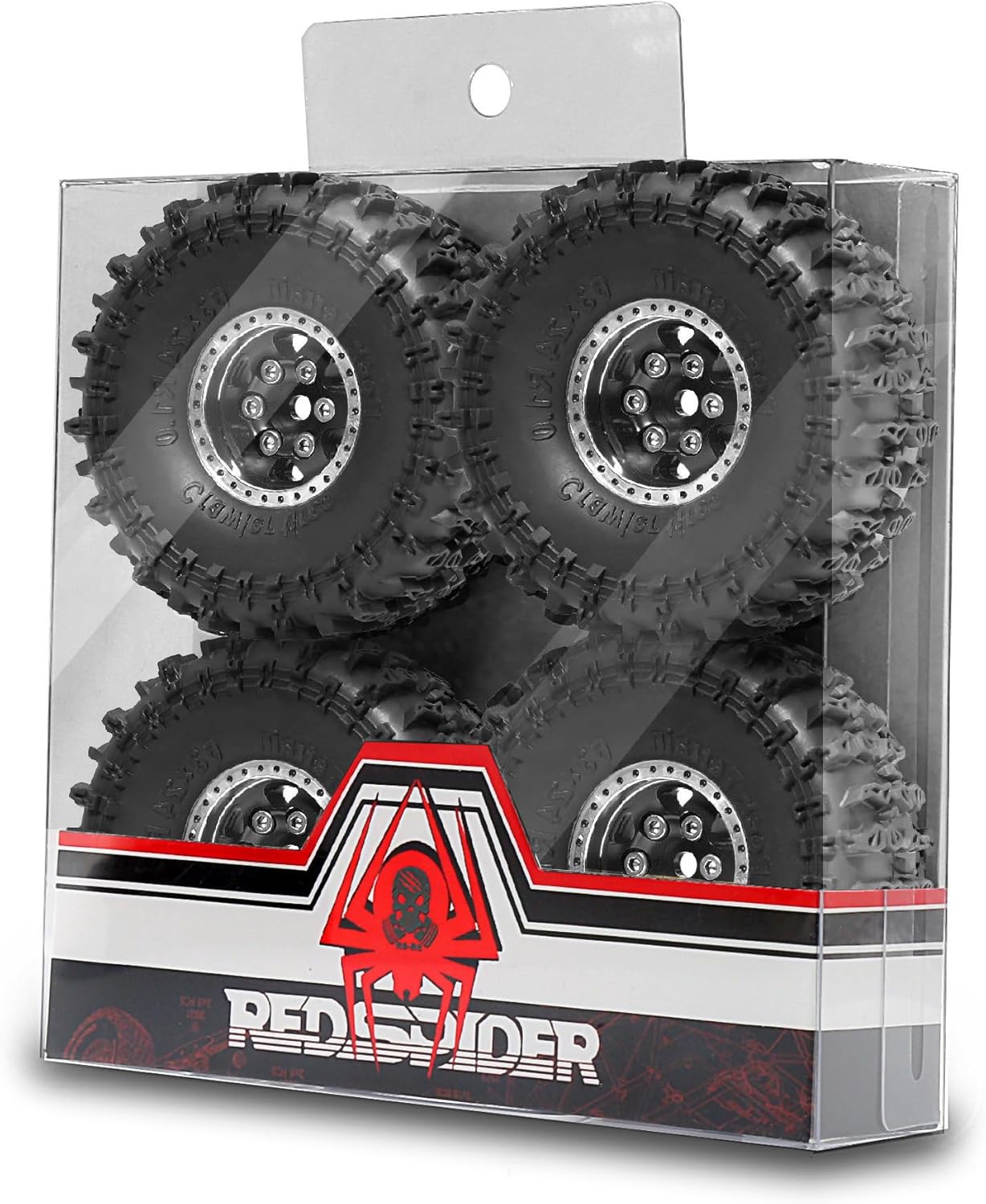 REDSPIDER•1.0'' Aluminum Alloy Beadlock Wheels and tires（4PCS）1.0 Crawler Tires OD 6.48'' for 1：24 1:18 RC Rock Crawler Car SCX24 FCX24 FCX18 TRX4M AX24 90081 Gladiator Bronco C10 (Black)