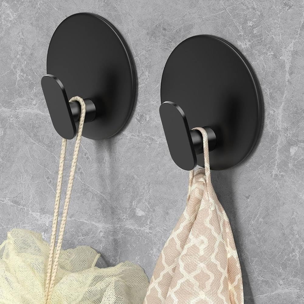 Gancio adesivo in acciaio inossidabile per porta a muro, chiave, appendiabiti, gancio per bagno, accappatoio, porta asciugamani, organizer per mensola, attrezzatura da cucina, nero, 4 pezzi, 1