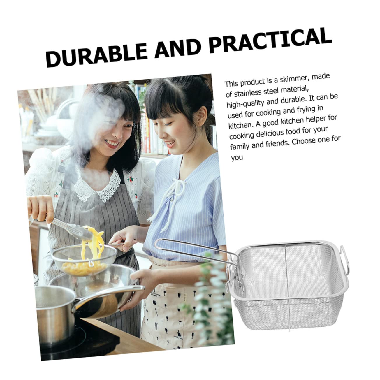 Cesta para Freidora Comercial 2 Piezas Cesta para Freír de Acero Inoxidable para Bocadillos de Pollo Fácil de Sostener Mango
