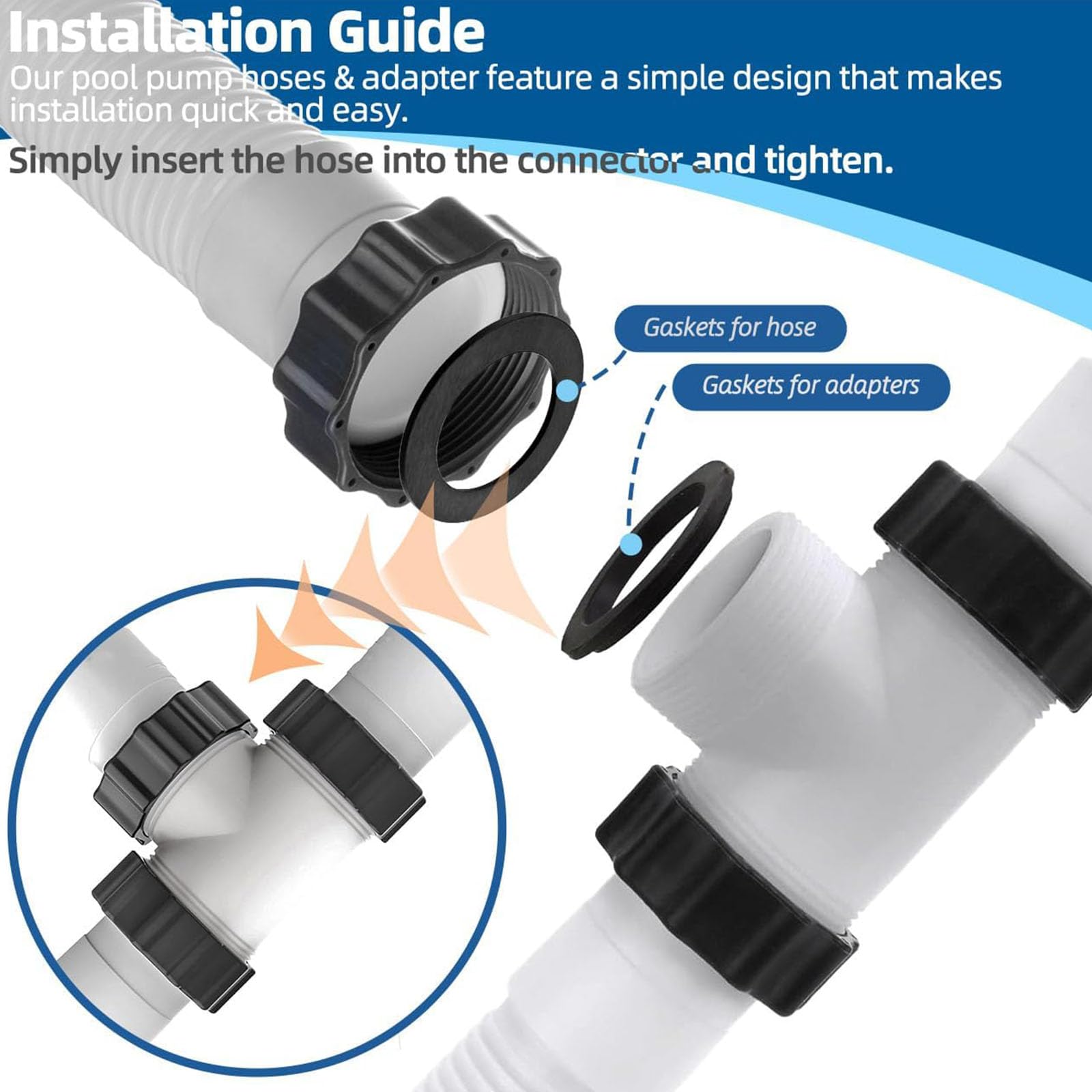 Conector adaptador de manguera de filtro de piscina de 1.5 pulgadas de diámetro para piscinas sobre el suelo y sistemas de agua salada