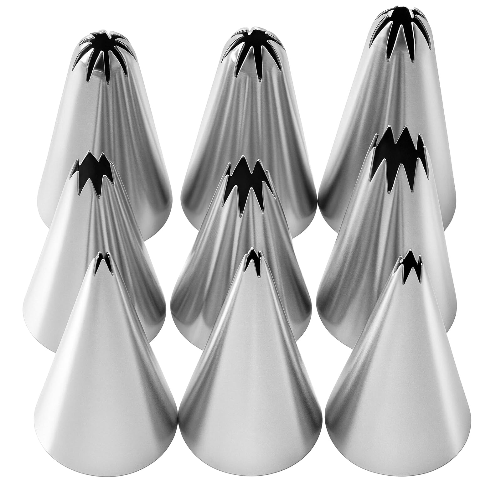 9-Piece Open Star Piping Tips Set - Small French Star Frosting Nozzles, Stainless Steel Icing Tips Star Pastry Tips, Frosting Nozzle Kit for Cupcakes Cakes Cookies Decorating