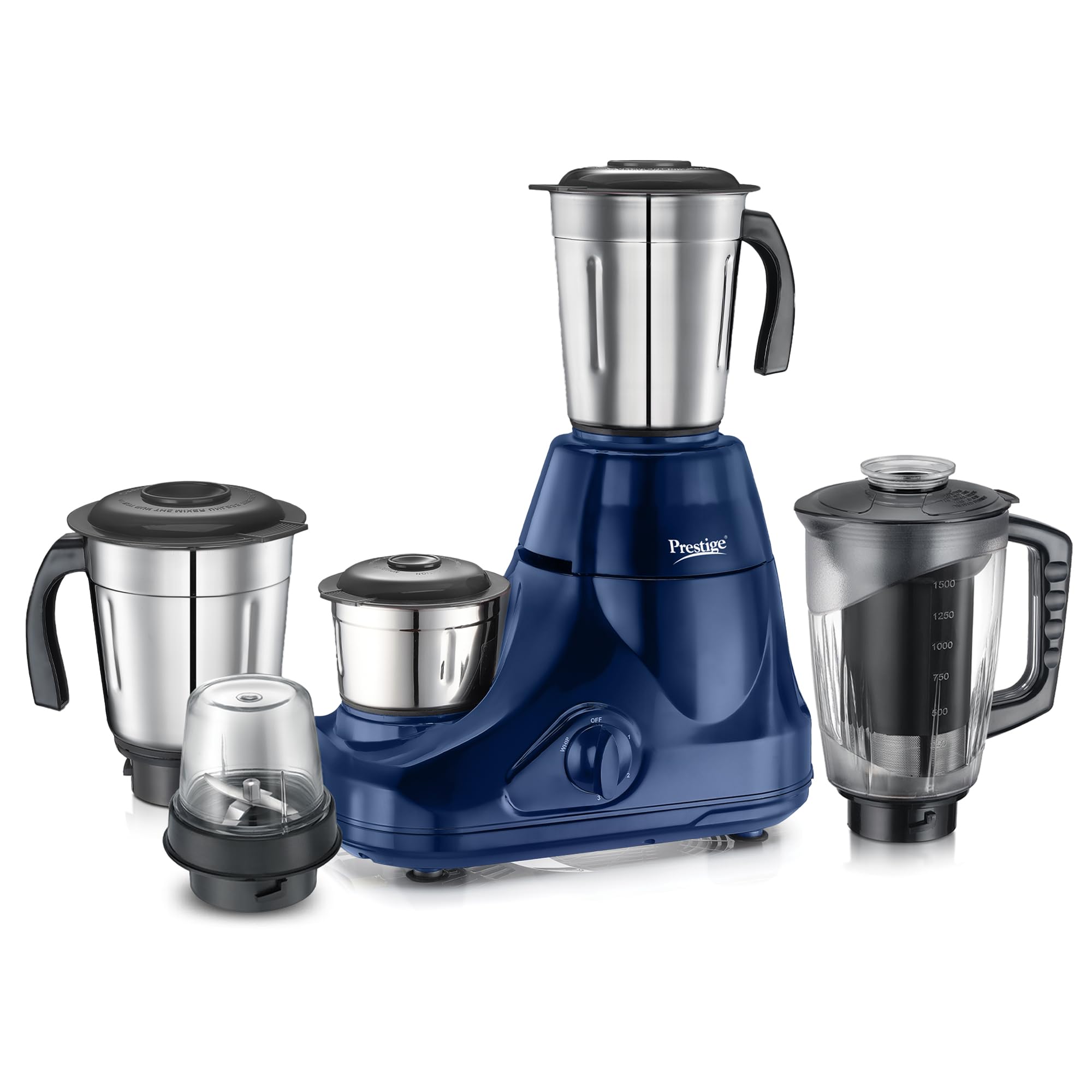 Prestige Astra 750 Watt Mixer Grinder with 5 Jars (3 Stainless Steel + 1 Juicer + 1 Mix-O-Keep) | Space-Saving Stacking Design | Blue | 2Y Warranty | ISI Certified