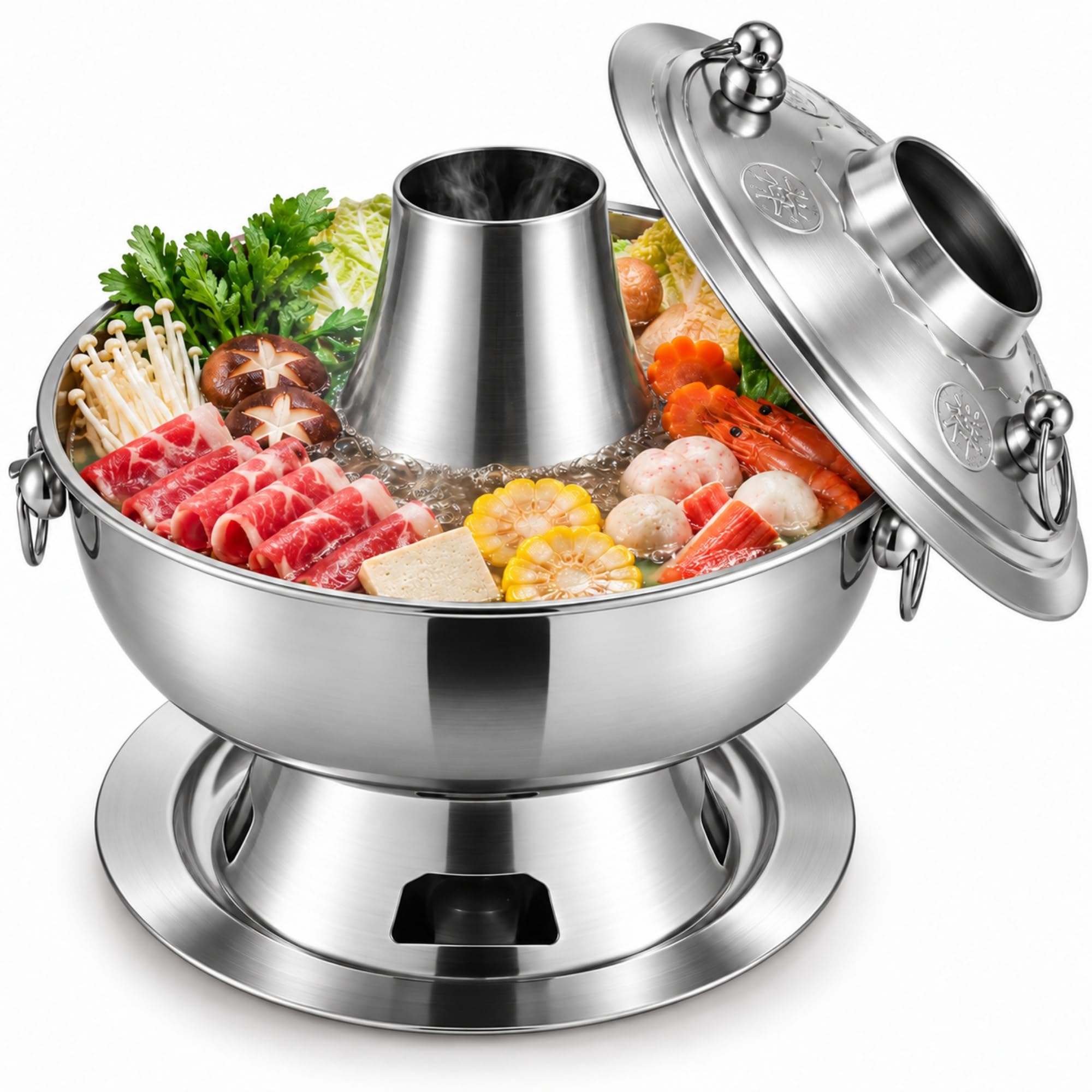 Charcoal Hot Pot, Chinese Charcoal Hot Pot Cooker for Camping (Silver)