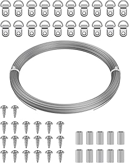 Uniclife Picture Hanging Wire, 100 Feet 1/32" Picture Wire Kit with D-Ring Hangers, Stainless Steel Rope for up to 110 lbs, Trellis Line Cable for Photo Frames and String Lights