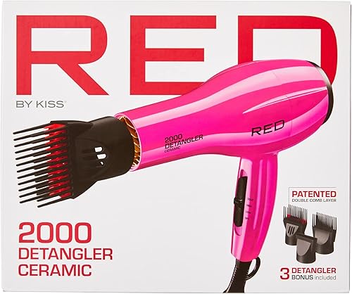 Miniatura 7 de RED by KISS Secador de pelo de cerámica 2000, secador profesional de peluquería, 3 accesorios incluidos, 2 pelos desenredantes, 1 concentrador de