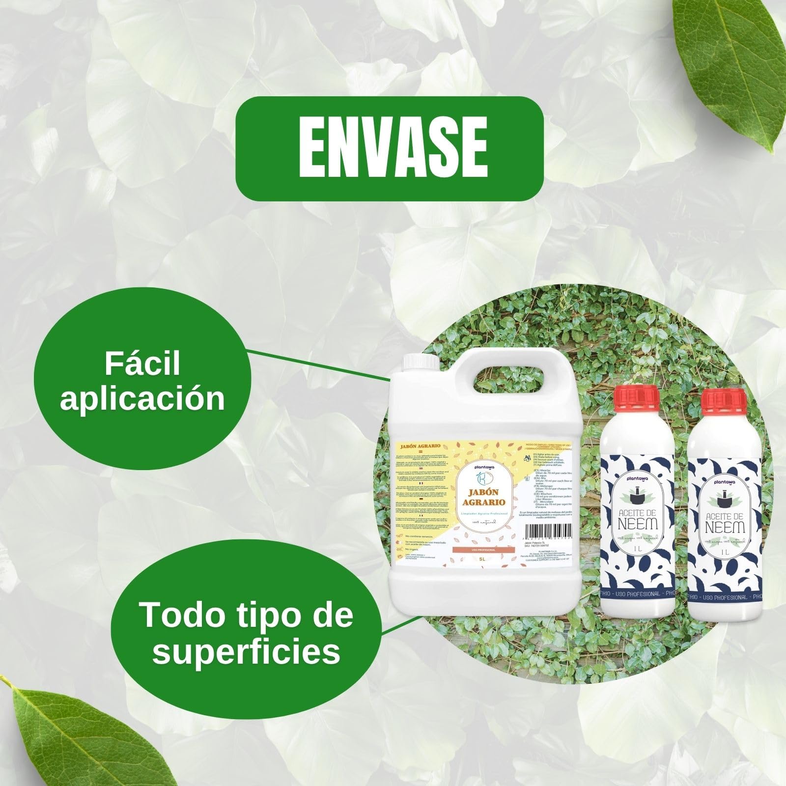 PLANTAWA Pack Jabón Potásico 5L con Aceite de Neem 2x1L | Solución Multiusos | Fácil Aplicación y Máxima Eficacia | Versátil | Uso en Interior y Exterior | Productos de origen natural