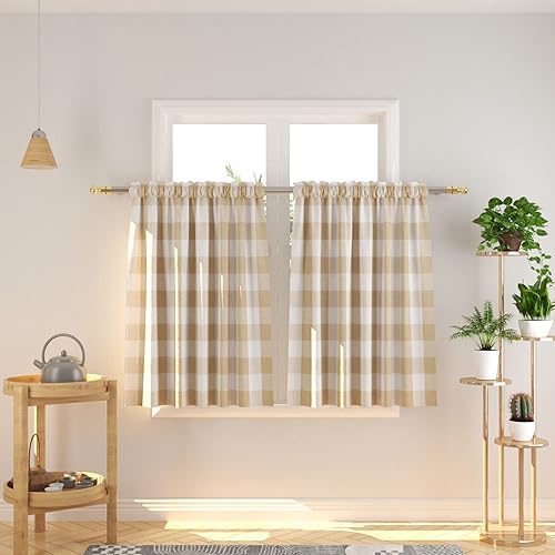 Miniatura 6 de Juego de 3 cortinas de algodón para ventana de cocina estilo campestre, color beige y blanco, 54 x 18 pulgadas  27 x 36 pulgadas