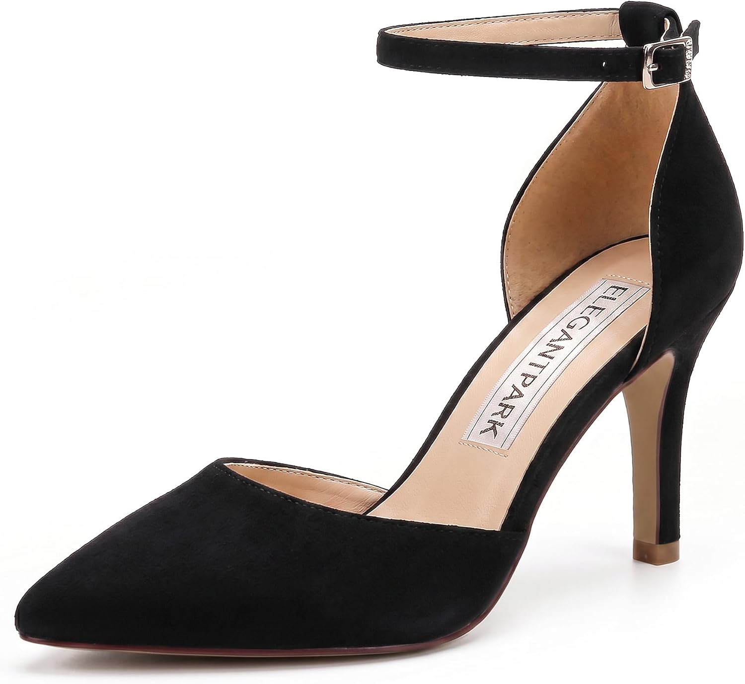 ELEGANTPARK Heels for Women Pointed Toe High Heel Pumps Satin Ankle Strap Wedding Bridal Evening Party Dress Shoes
