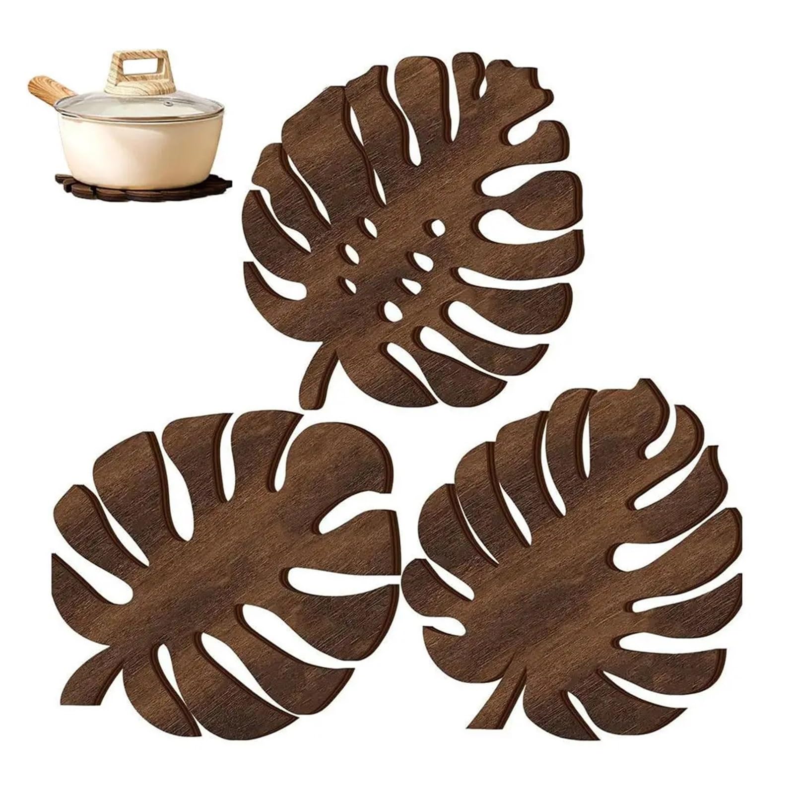 Insulated Coasters 12PCS Tropical Leaf Coasters Wooden Drink Mats for Table Protection Monstera Shape Heat-Resistant Mat Rustic Kitchen Accessories