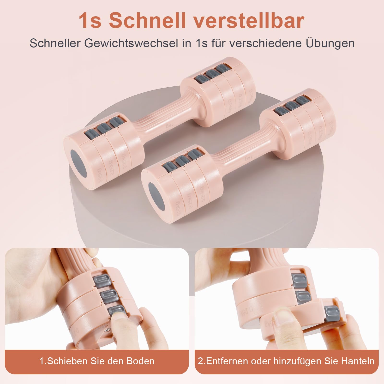 Hantelset für Frauen, verstellbar, 4-in-1-Gewichte, Hantelpaar, jeweils 1 kg/1,5 kg/2 kg/2,5 kg, Freihanteln für das Heimfitnessstudio, Handgewichte für das Krafttraining